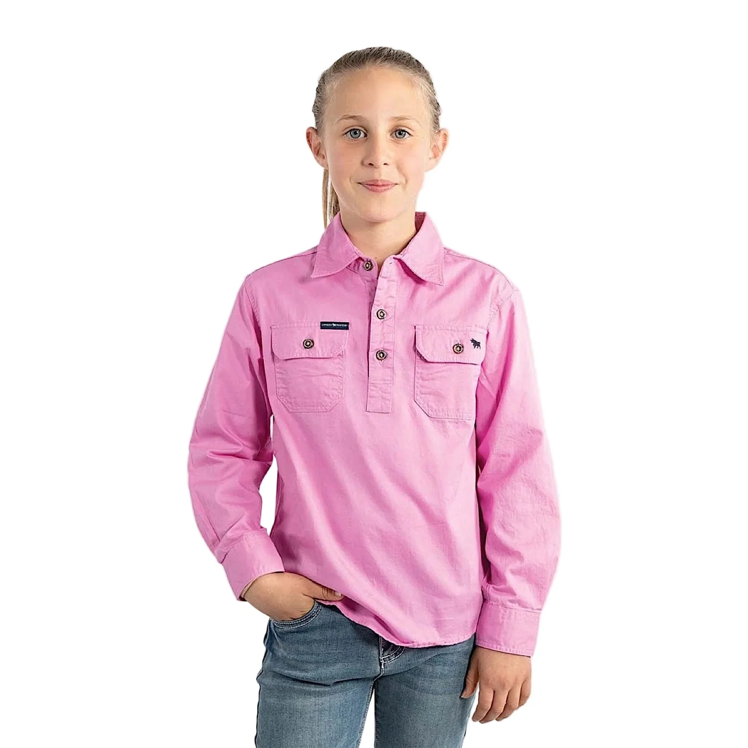 Ringers Western Kid's Ord River Half Button Work Shirt - Pastel Pink