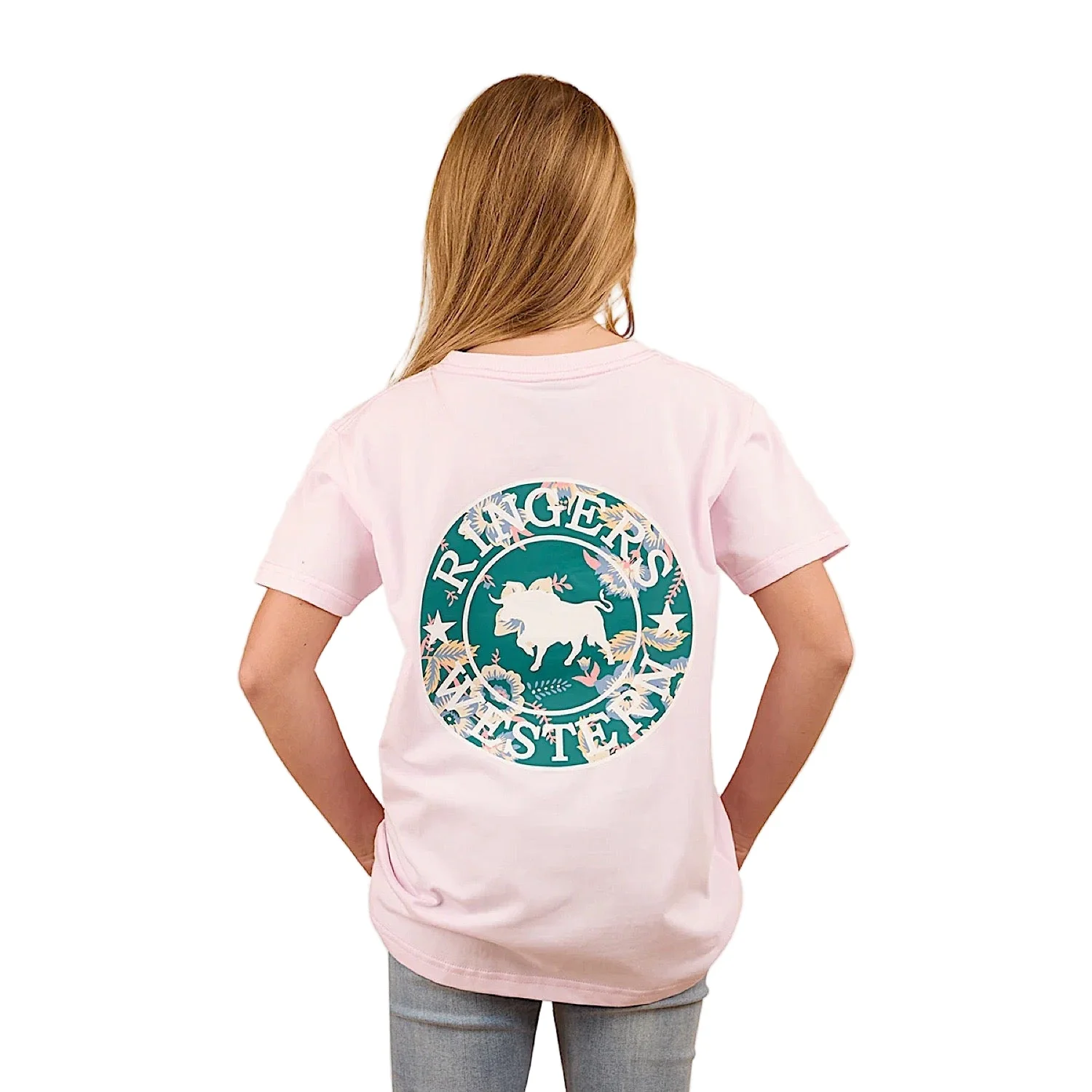 Ringers Western Kid's Signature Bull Classic Fit T-Shirt - Barely Pink/Floral - Image 2