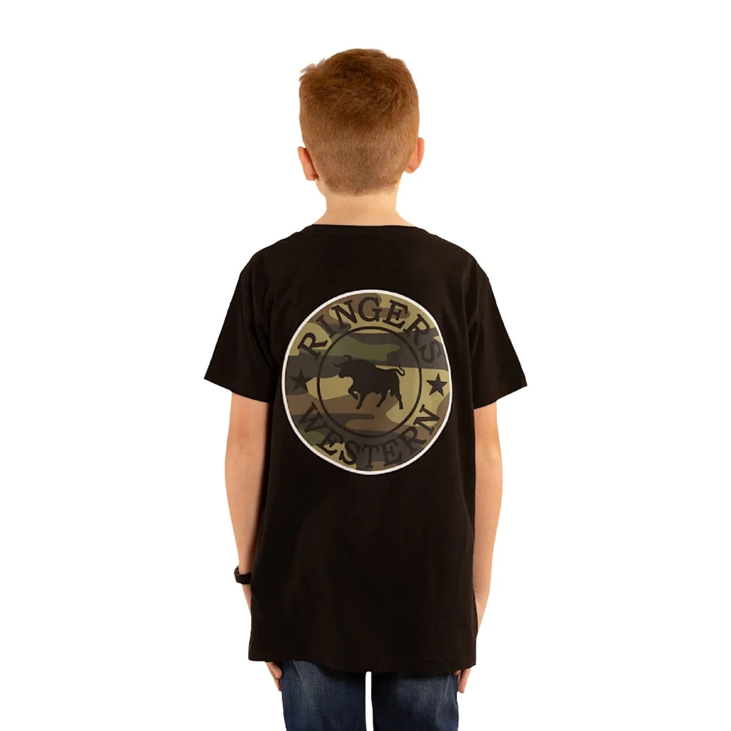 Ringers Western Kid's Signature Bull Classic Fit T-Shirt - Black With Camo Print - Image 2