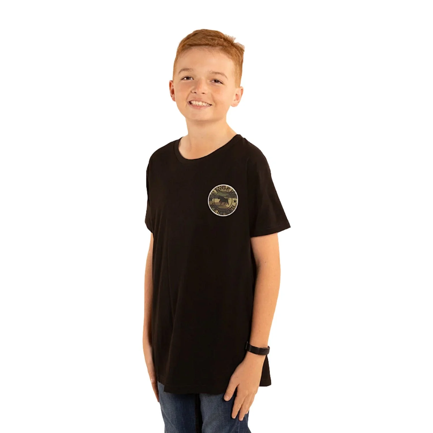 Ringers Western Kid's Signature Bull Classic Fit T-Shirt - Black With Camo Print - Image 3