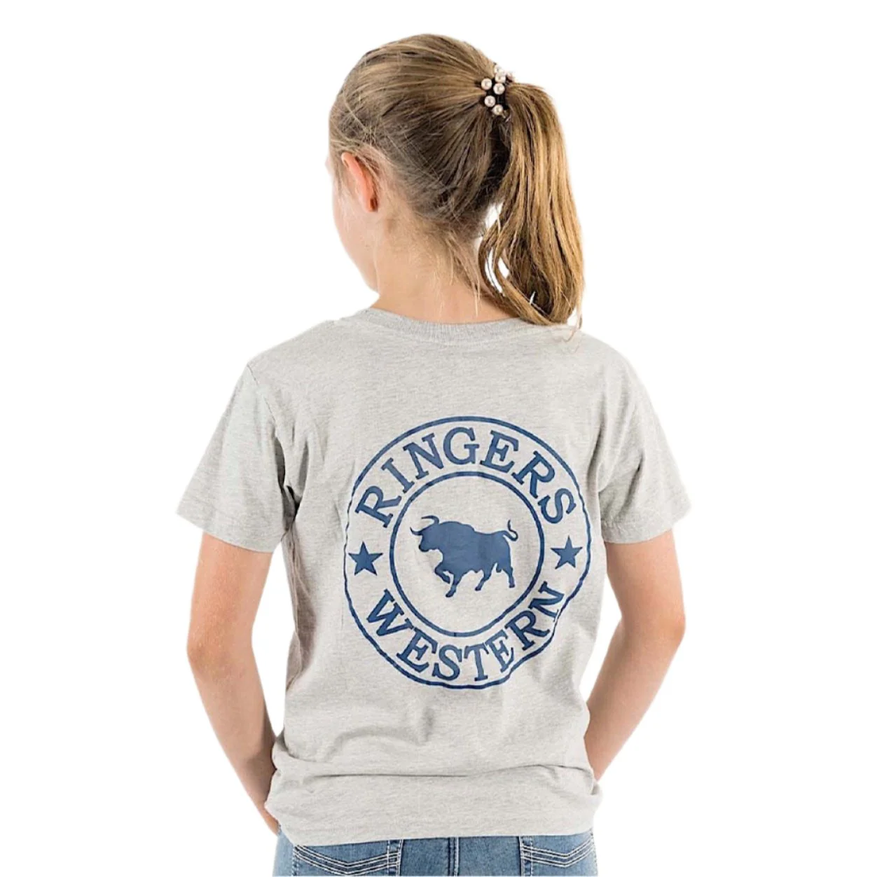 Ringers Western Kid's Signature Bull Classic Fit T-Shirt - Grey Marle With Navy Print - Image 2