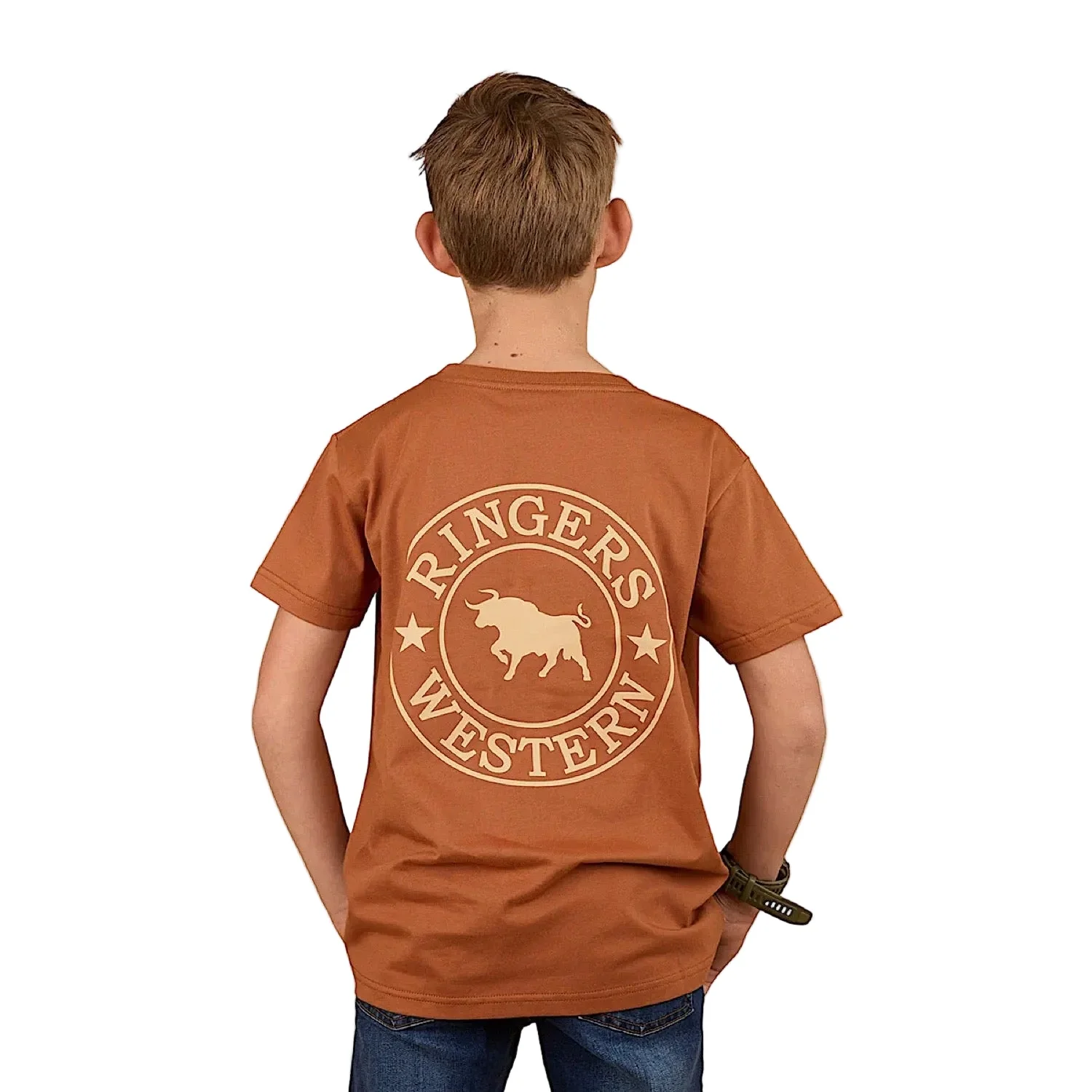 Ringers Western Kid's Signature Bull Classic Fit T-Shirt - Tobacco/Dark Sand - Image 2
