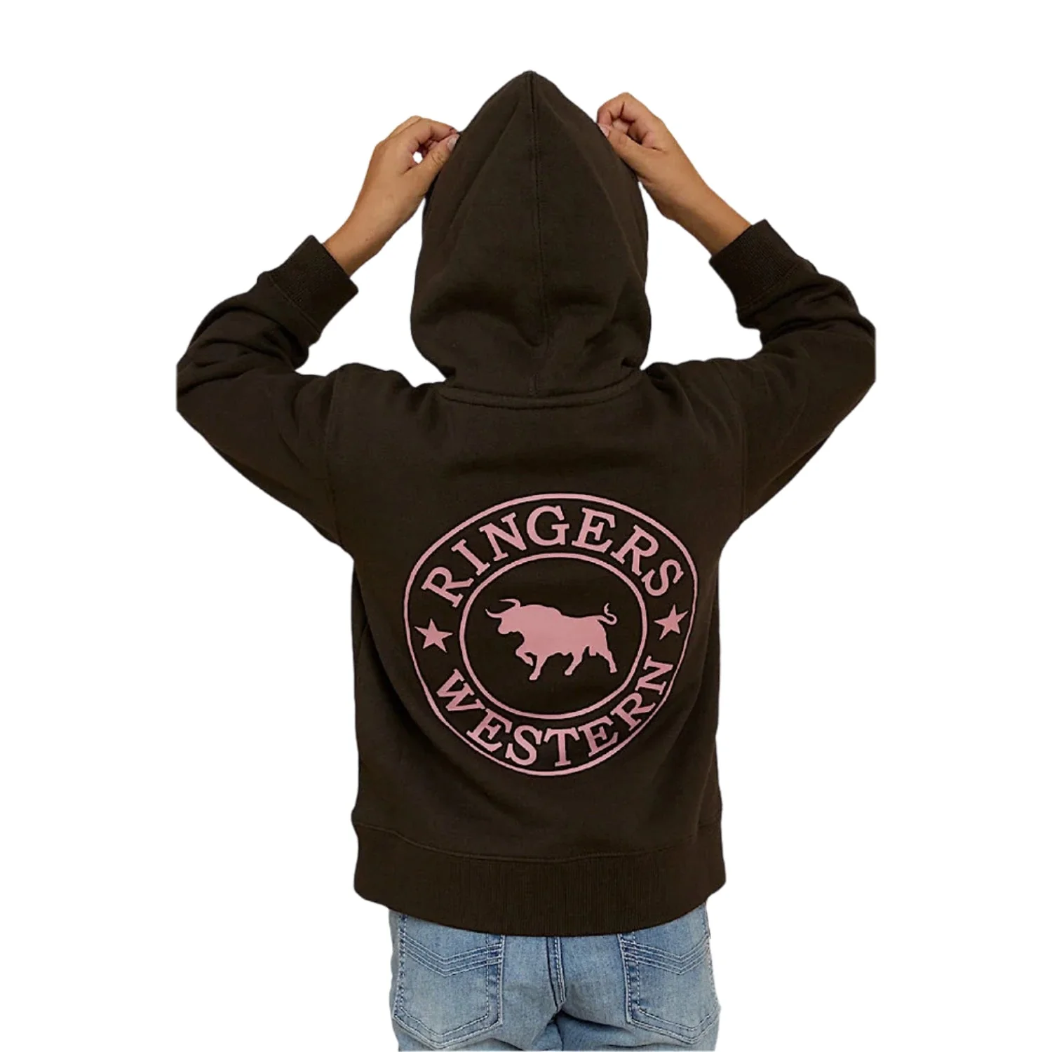 Ringers Western Kid's Signature Bull Hoodie - Charcoal / Rosey - Image 2