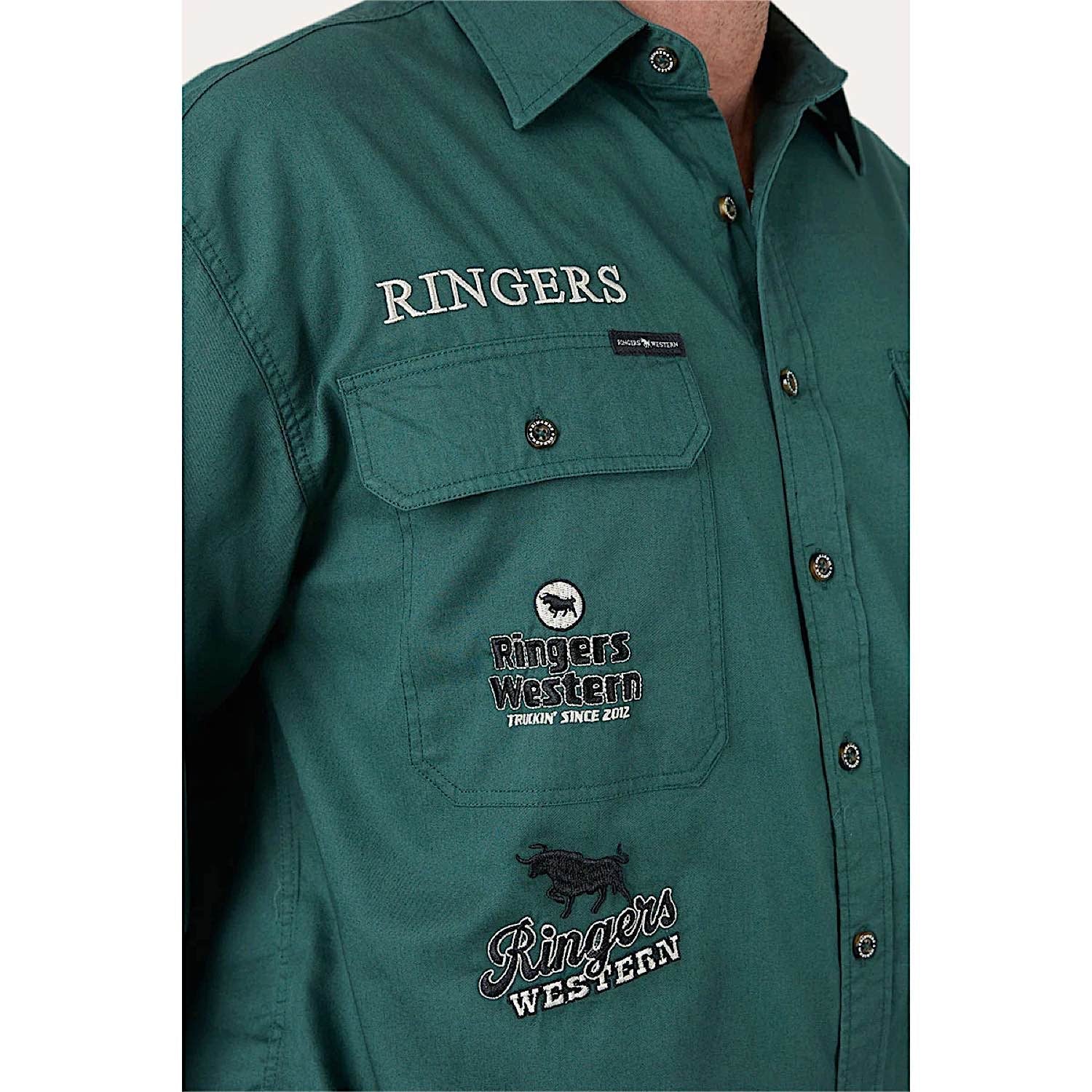 Ringers Western Men's Barrelman Full Button Work Shirt - Pine - Image 3