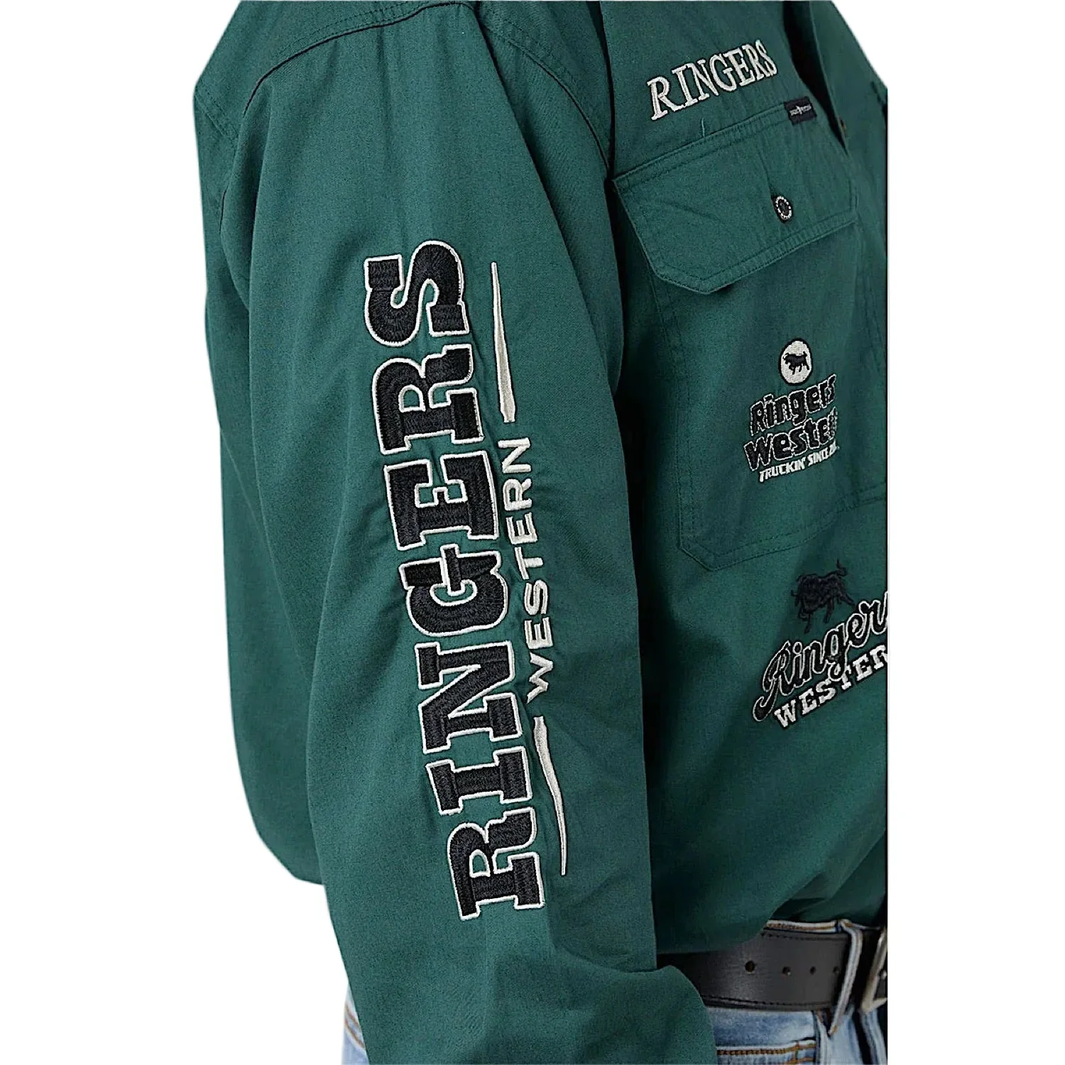 Ringers Western Men's Barrelman Full Button Work Shirt - Pine - Image 4