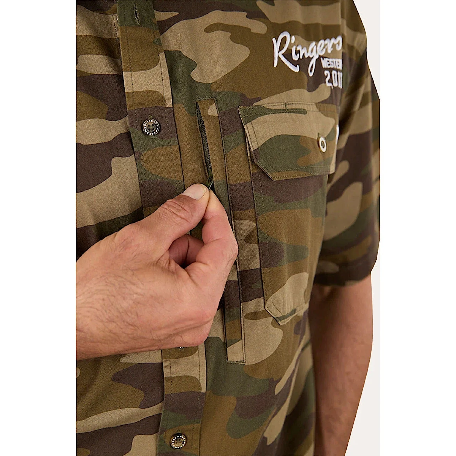 Ringers Western Men's Bull Dodger Full Button Short Sleeve Work Shirt - Camo - Image 5