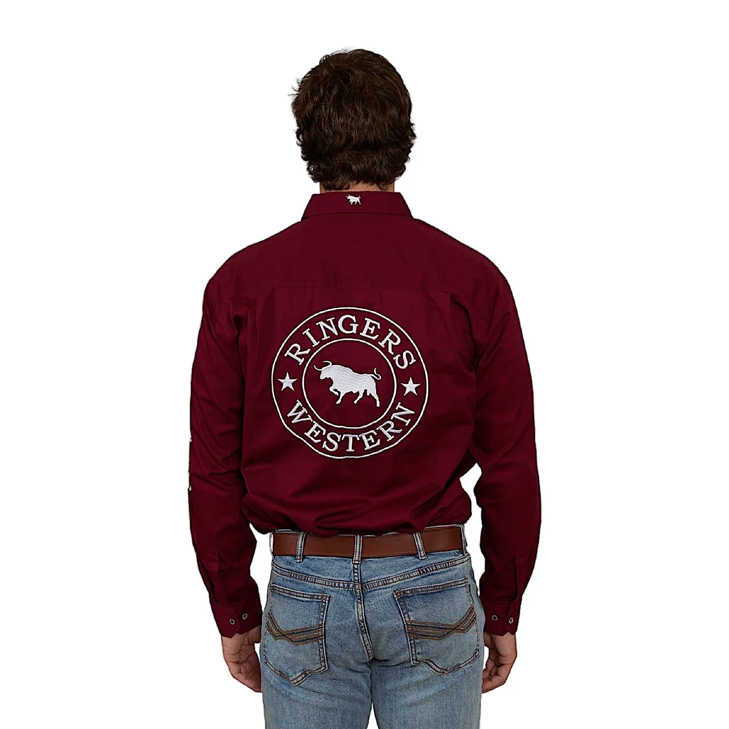 Ringers Western Men's Hawkeye Half Button Work Shirt - Burgundy - Image 2