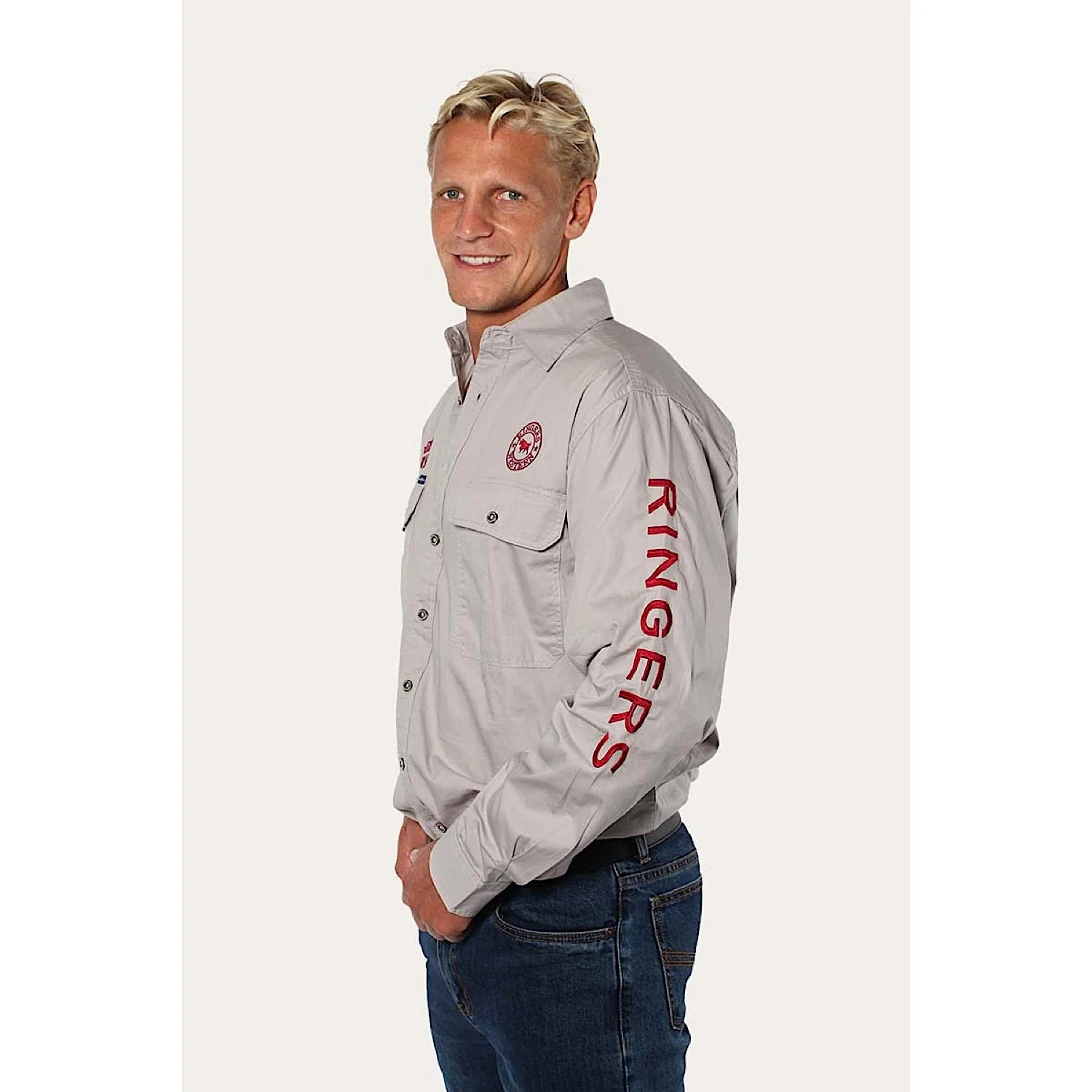 Ringers Western Men's Hawkeye Men's Full Button Work Shirt - Beige/Red - Image 2