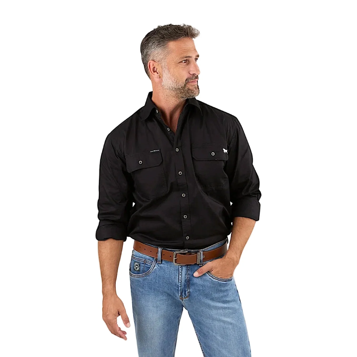 Ringers Western Men's King River Full Button Work Shirt - Black - Image 3