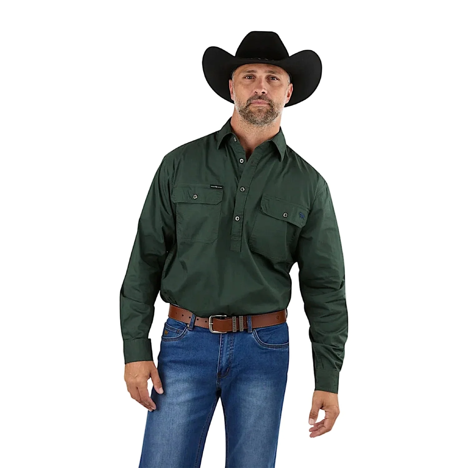 Ringers Western Men's King River Half Button Work Shirt - Cargo Khaki