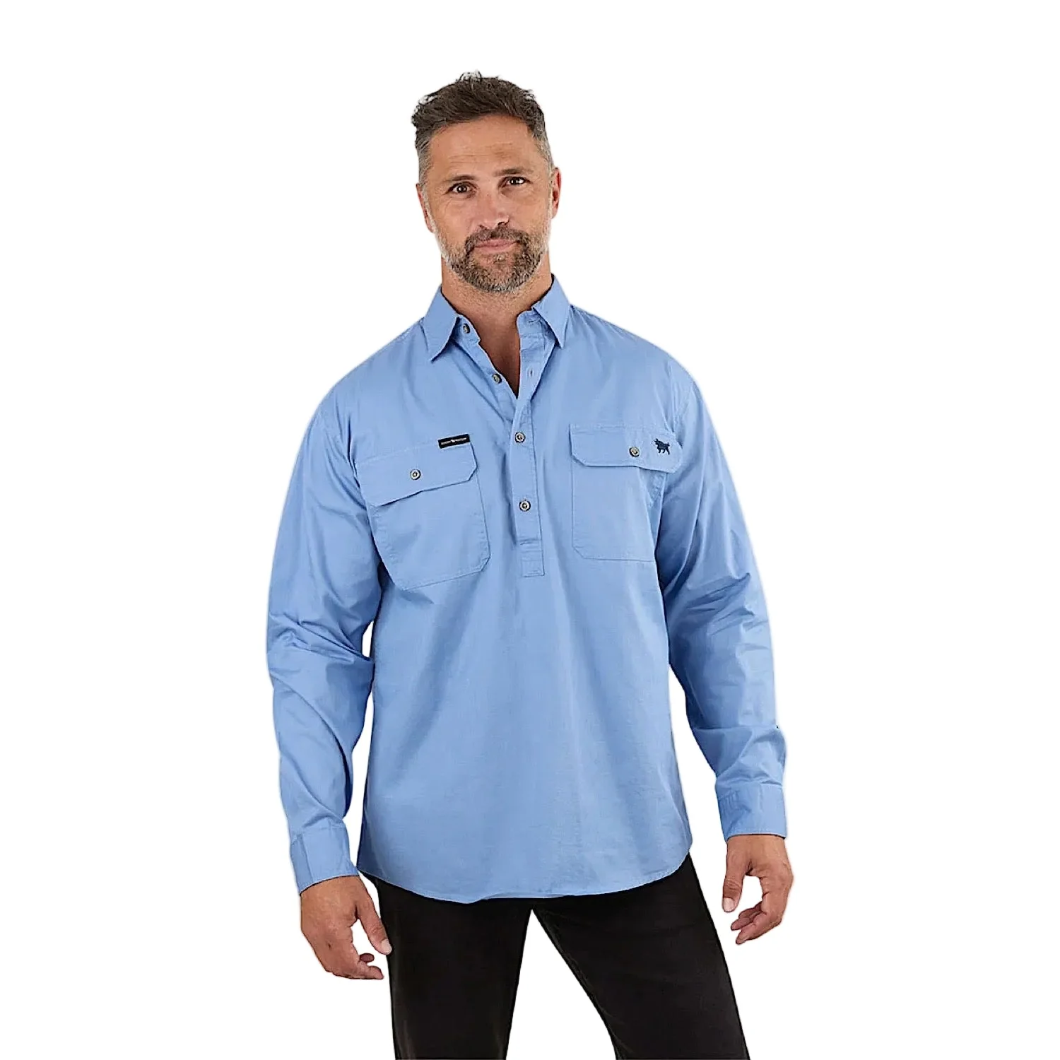 Ringers Western Men's King River Half Button Work Shirt - Denim Blue - Image 3