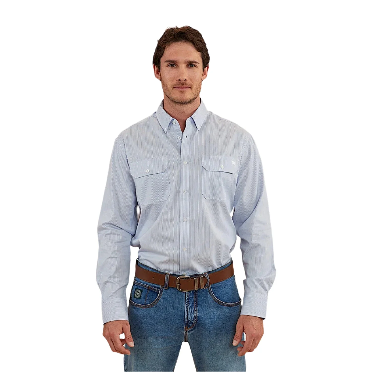 Ringers Western Men's Whyalla Dress Shirt - White/Blue