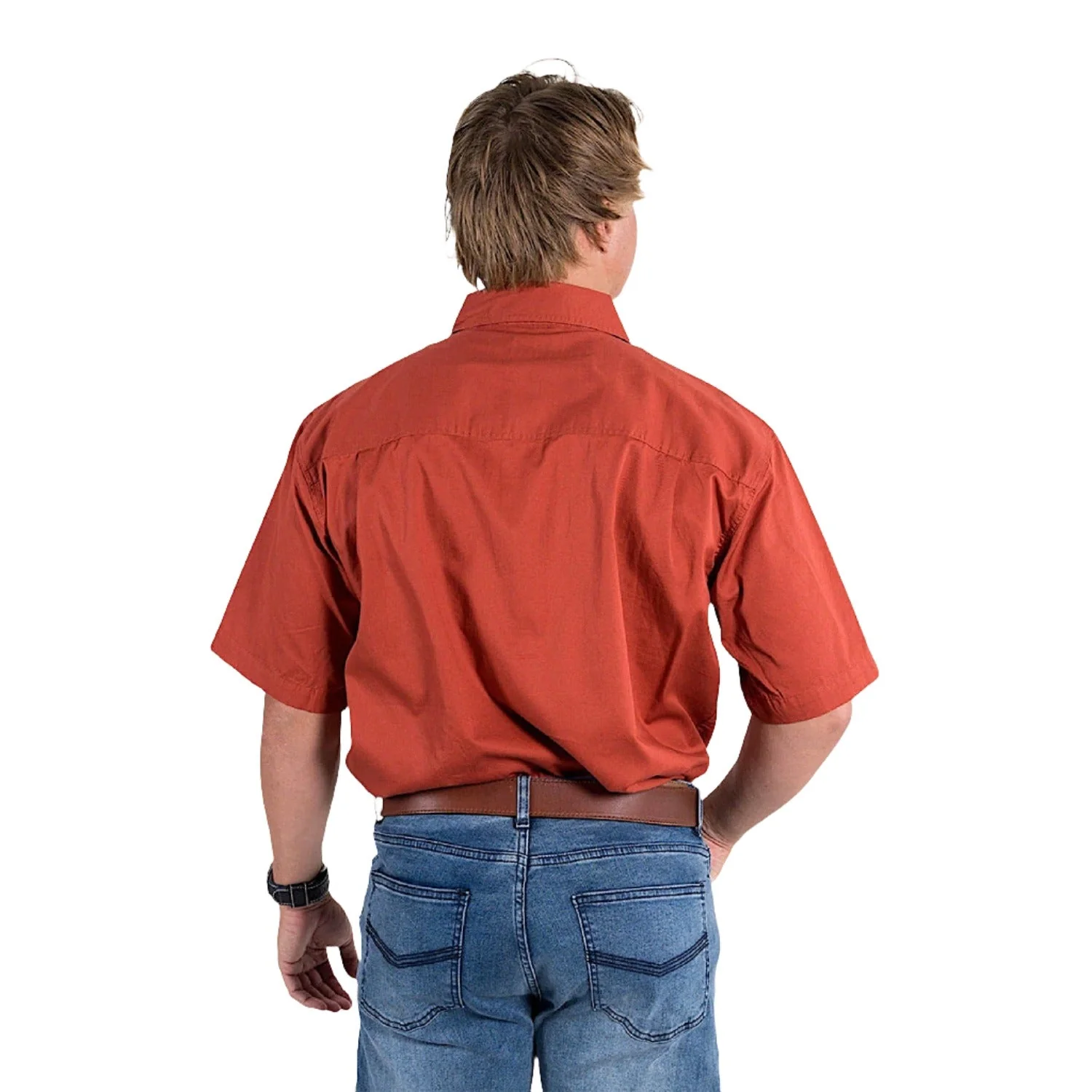 Ringers Western Pack Saddle Men's Short Sleeve Half Button Work Shirt - Terracotta - Image 3