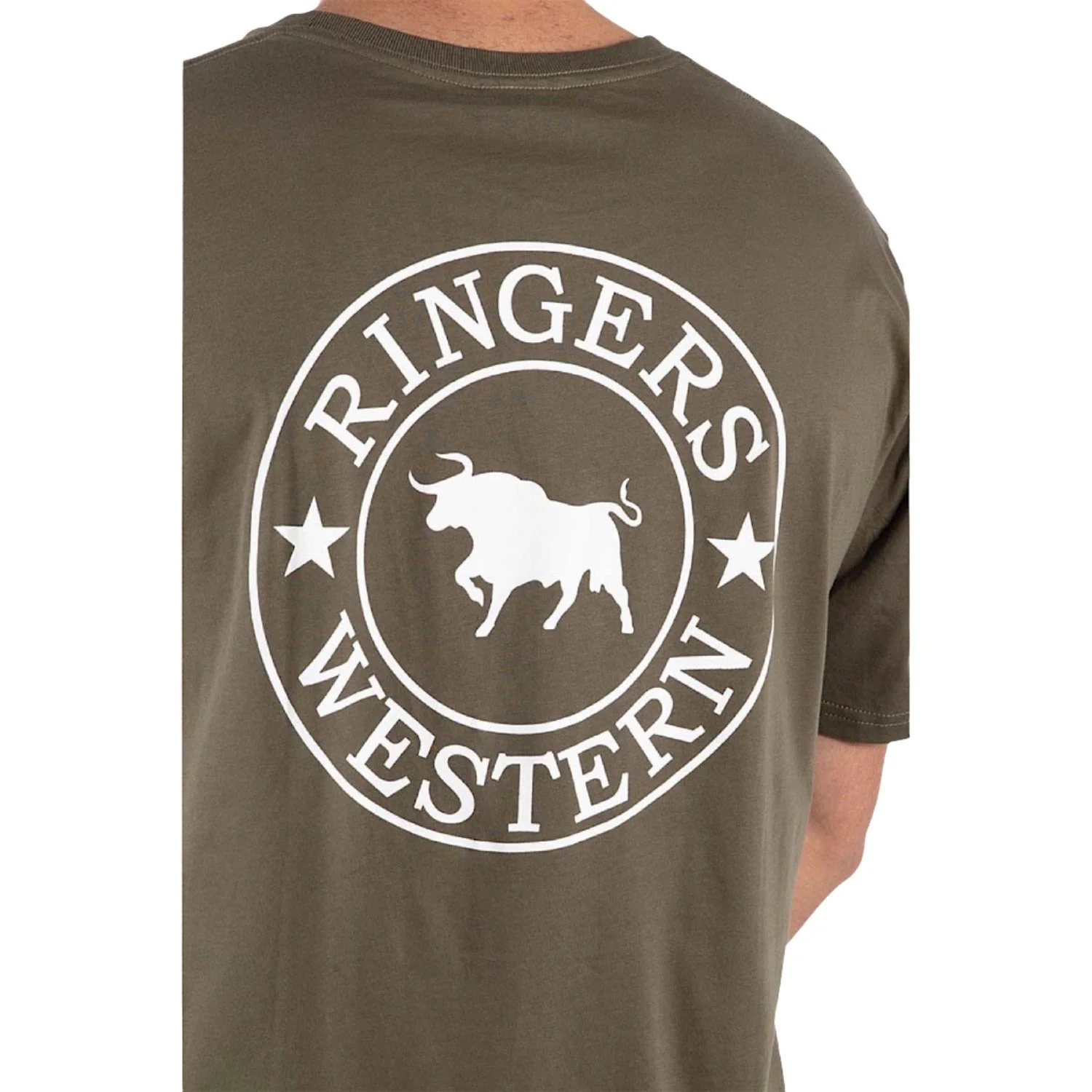 Ringers Western Signature Bull Men's Classic Fit T-Shirt - Military Green/White - Image 3