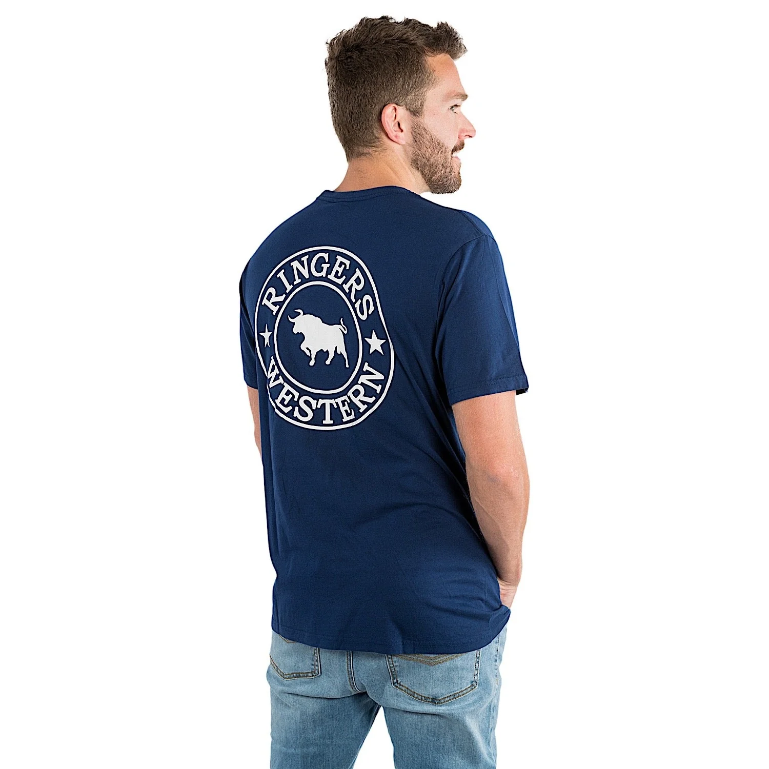 Ringers Western Men's Signature Bull Classic Fit T-Shirt - Navy with White Print - Image 4