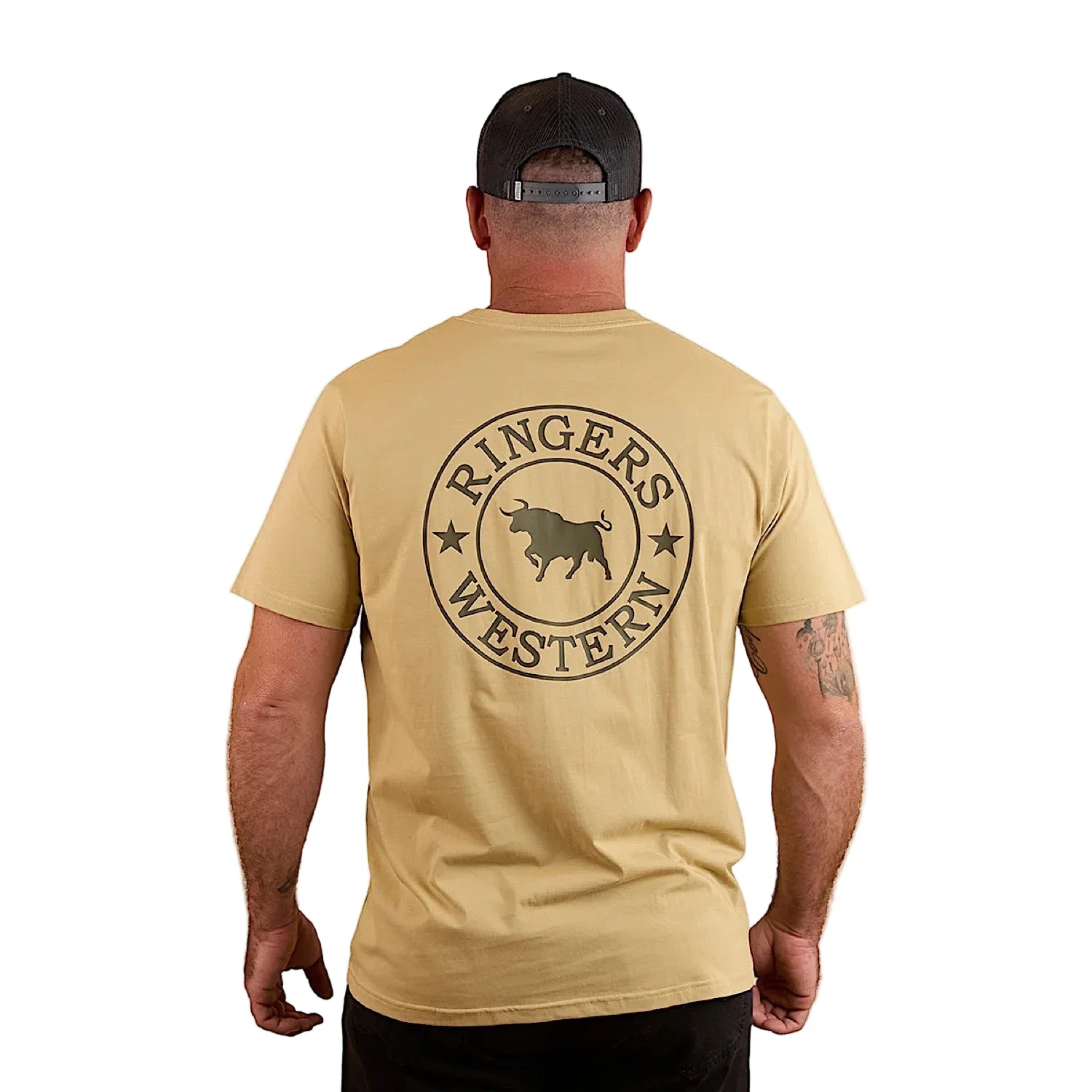 Ringers Western Signature Bull Men's Loose T-Shirt - Pale Olive/Military Green - Image 2