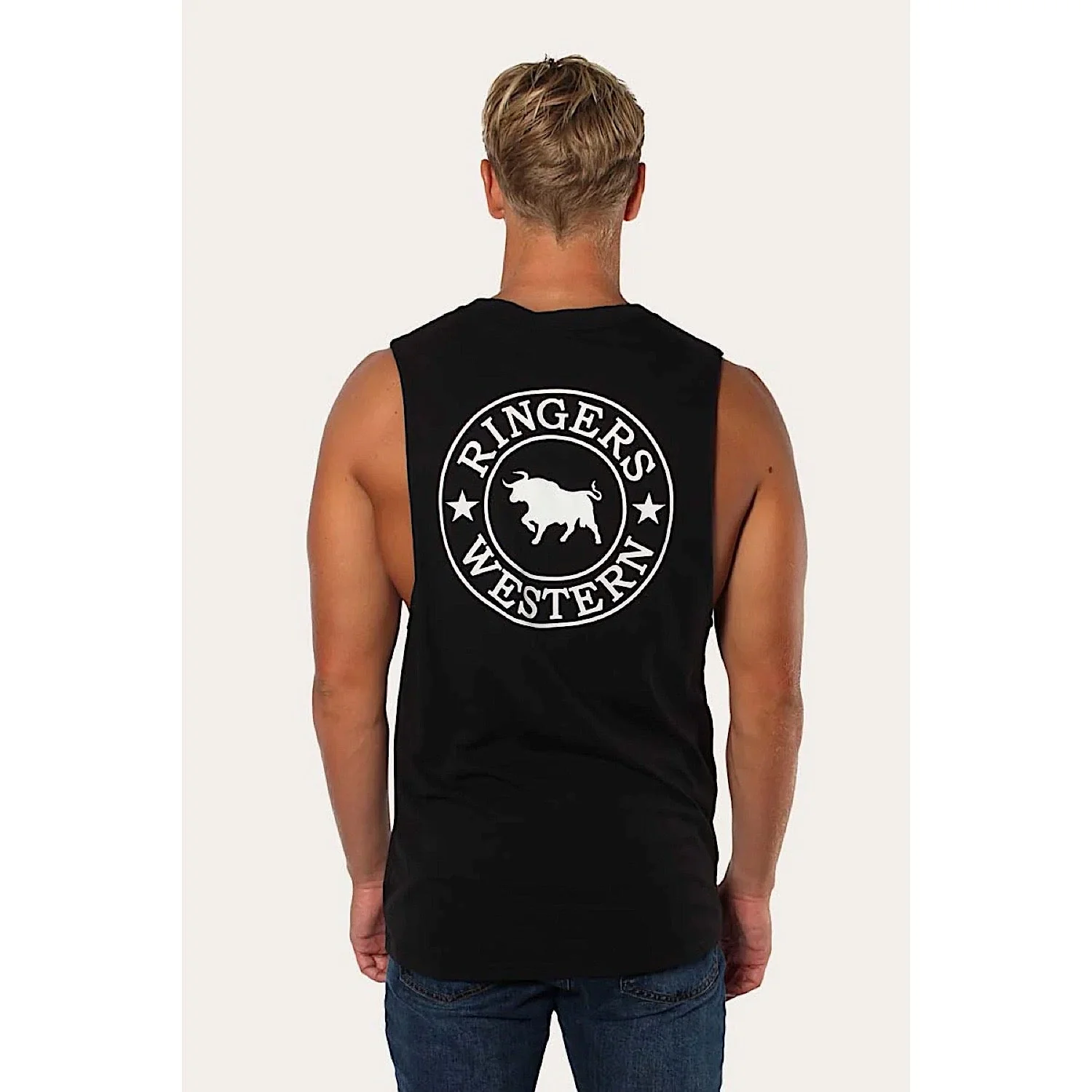 Ringers Western Signature Bull Men's Muscle Tank - Black/White - Image 3