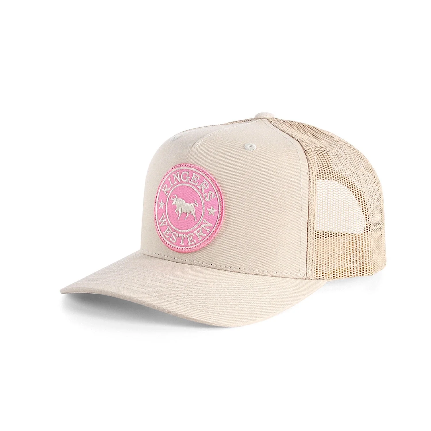 Ringers Western Signature Bull Trucker Cap - Bone with Pink & Bone Patch