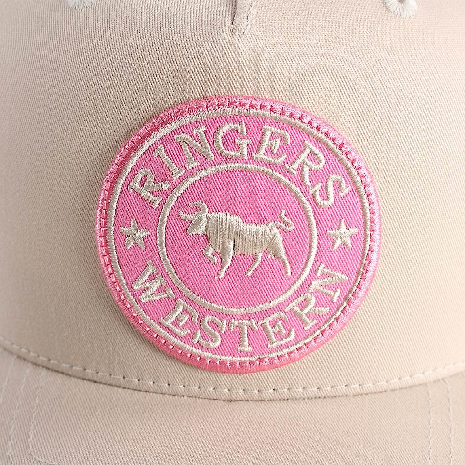 Ringers Western Signature Bull Trucker Cap - Bone with Pink & Bone Patch - Image 3