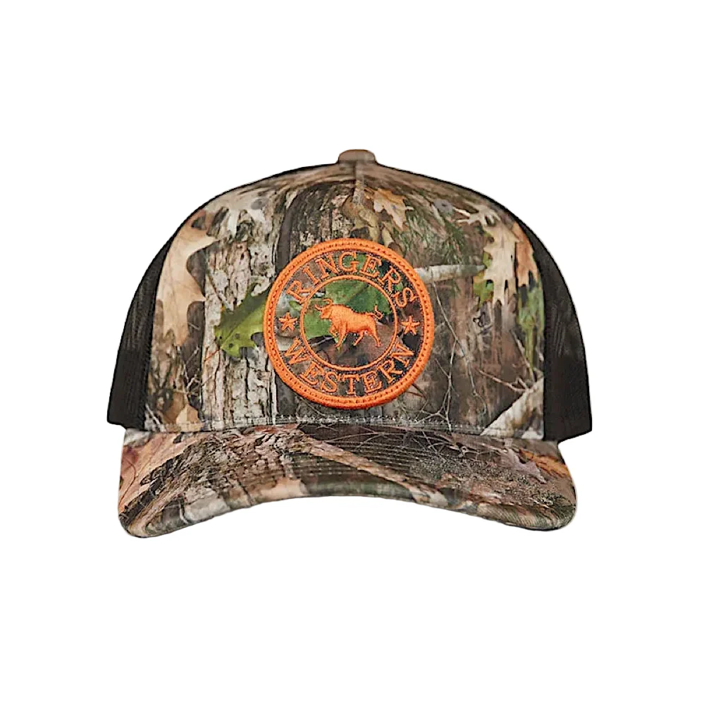 Ringers Western Signature Bull Trucker Cap - Leaf Camo/Orange - Image 4