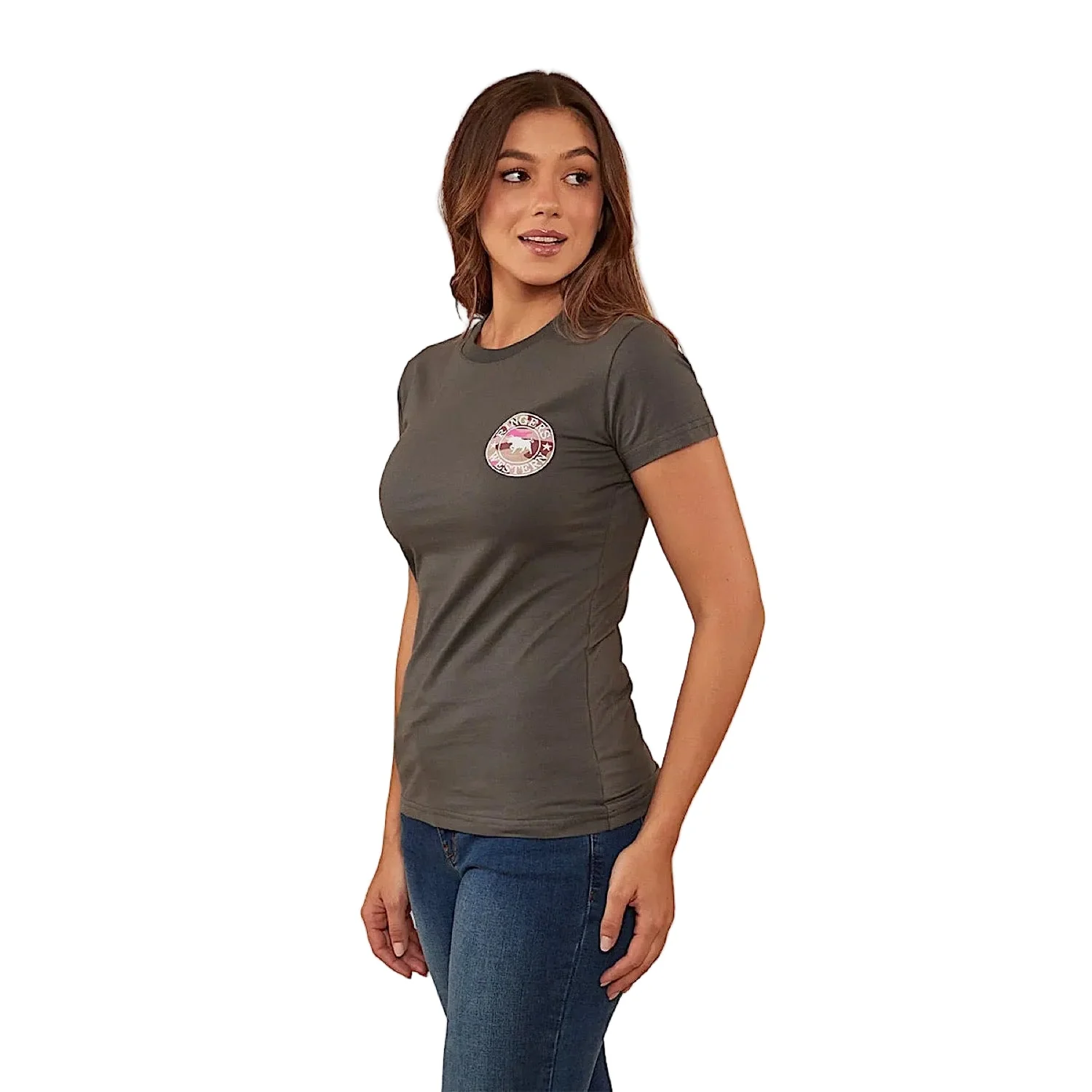 Ringers Western Signature Bull Women's Classic Fit T-Shirt - Vintage Black/Pink Camo - Image 2
