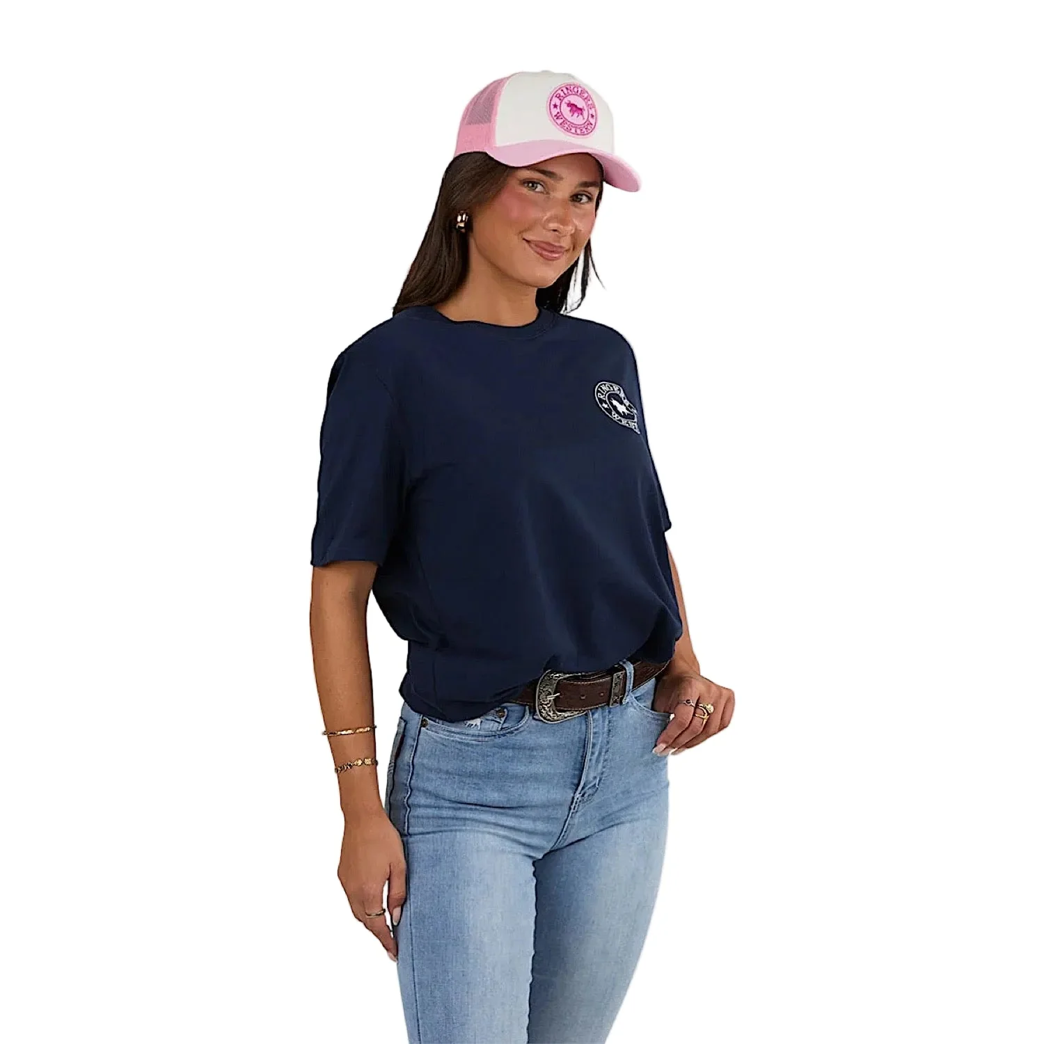 Ringers Western Women's Signature Bull Loose Fit T-Shirt - Navy/White Print - Image 2