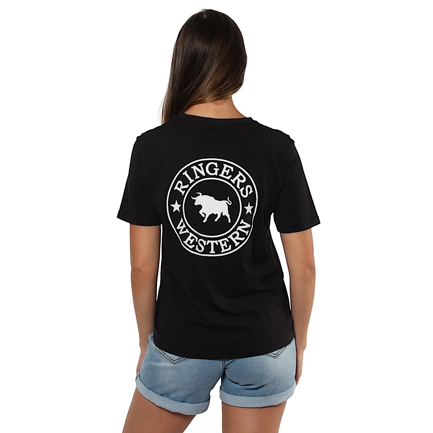 Ringers Western Women's Signature Bull Loose T-Shirt - Black with White Print - Image 3