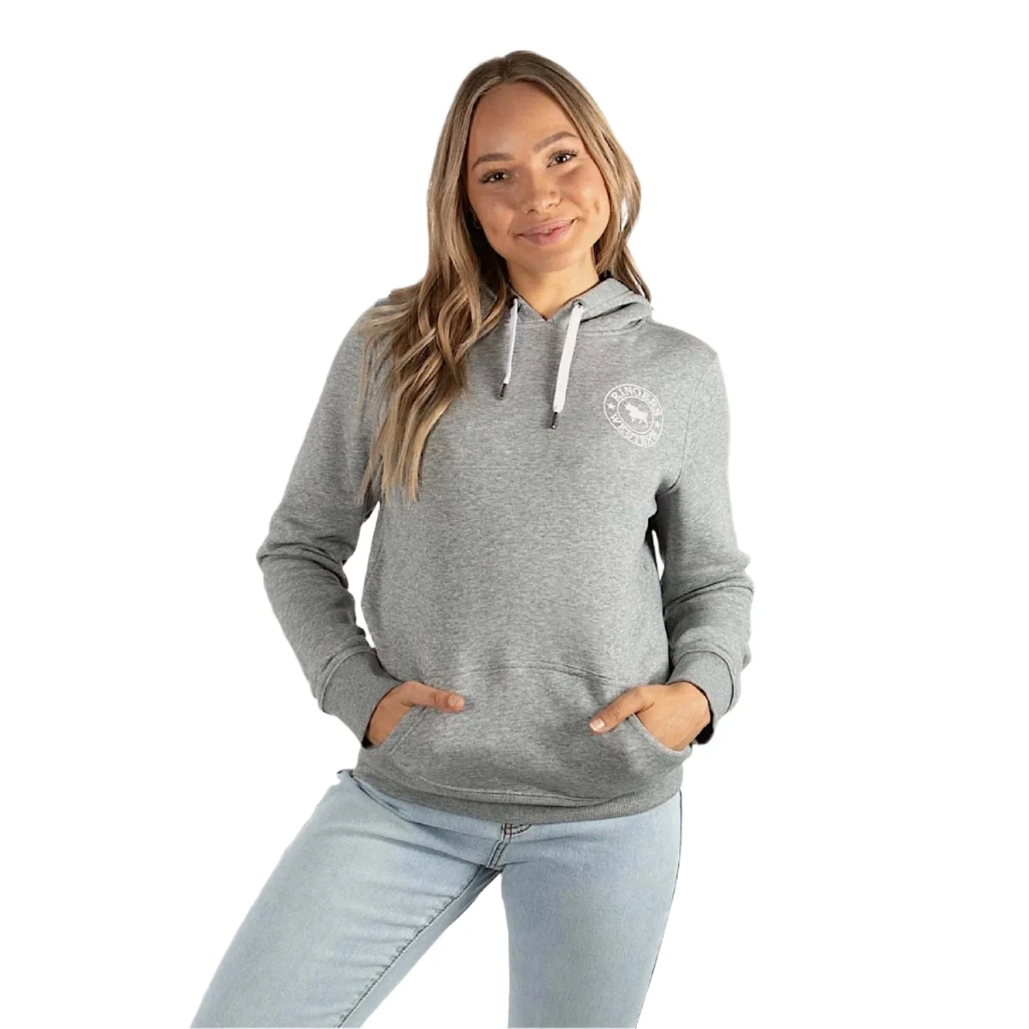 Ringers Western Women's Signature Bull Women's Pullover Hoodie - Grey Marle/White - Image 2
