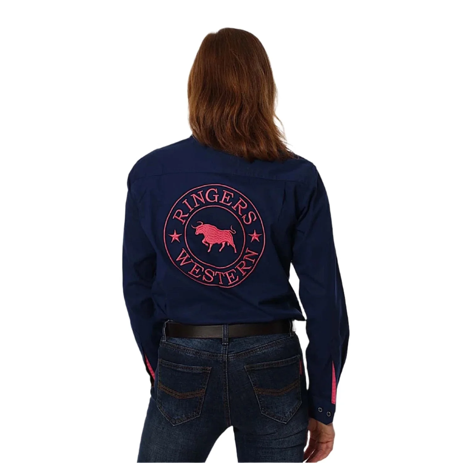 Ringers Western Women's Signature Jillaroo Women's Full Button Work Shirt - Navy/Melon - Image 2
