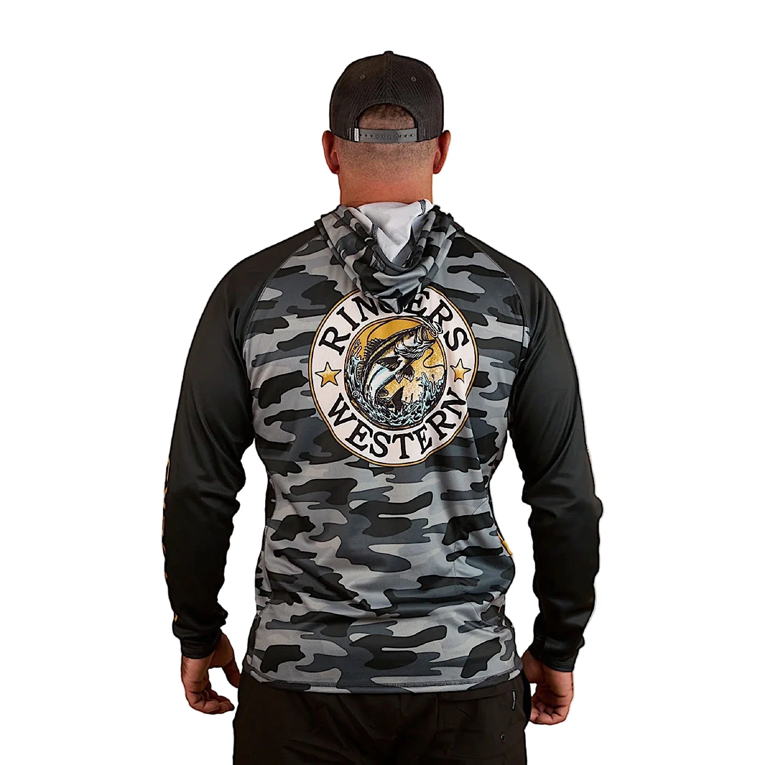 Ringers Western Unisex Big Catch Hooded Fishing Jersey - Black Camo