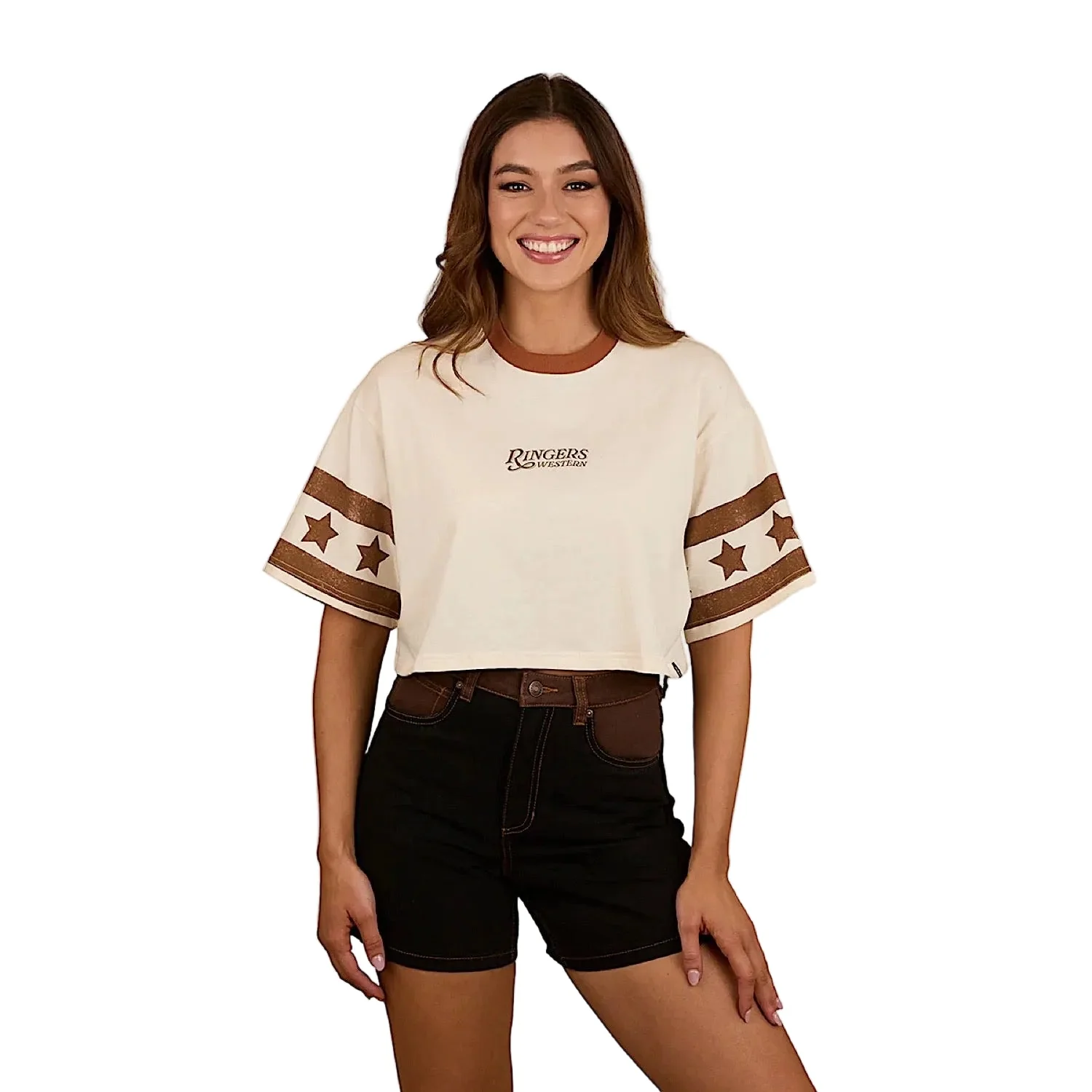 Ringers Western Women's Anywhere Anytime Cropped Oversized T-Shirt - Off White