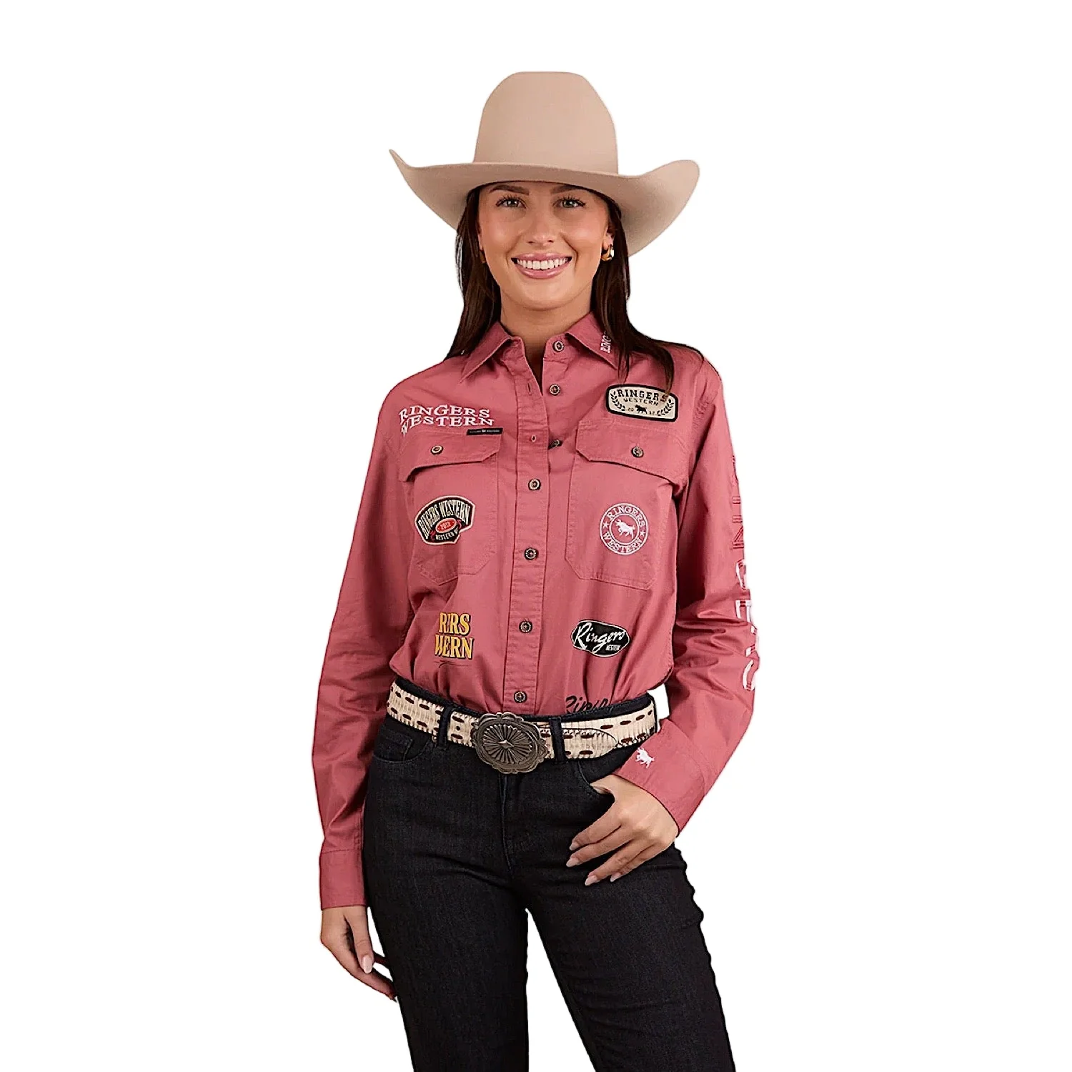 Ringers Western Women's Barrel Racer Full Button Work Shirt - Dusty Rose