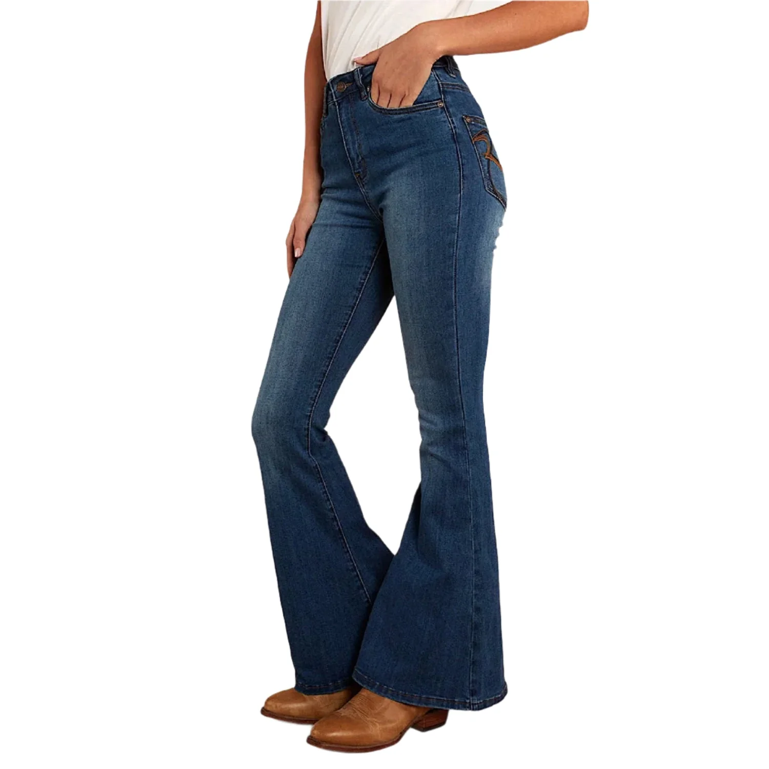 Ringers Western Women's Bowie Flare Jean - Vintage Blue Wash - Image 2