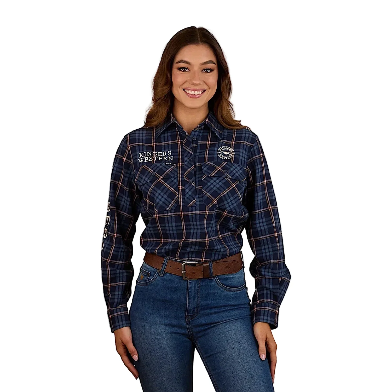 Ringers Western Women's Fingal Half Button Flannel - Dark Blue