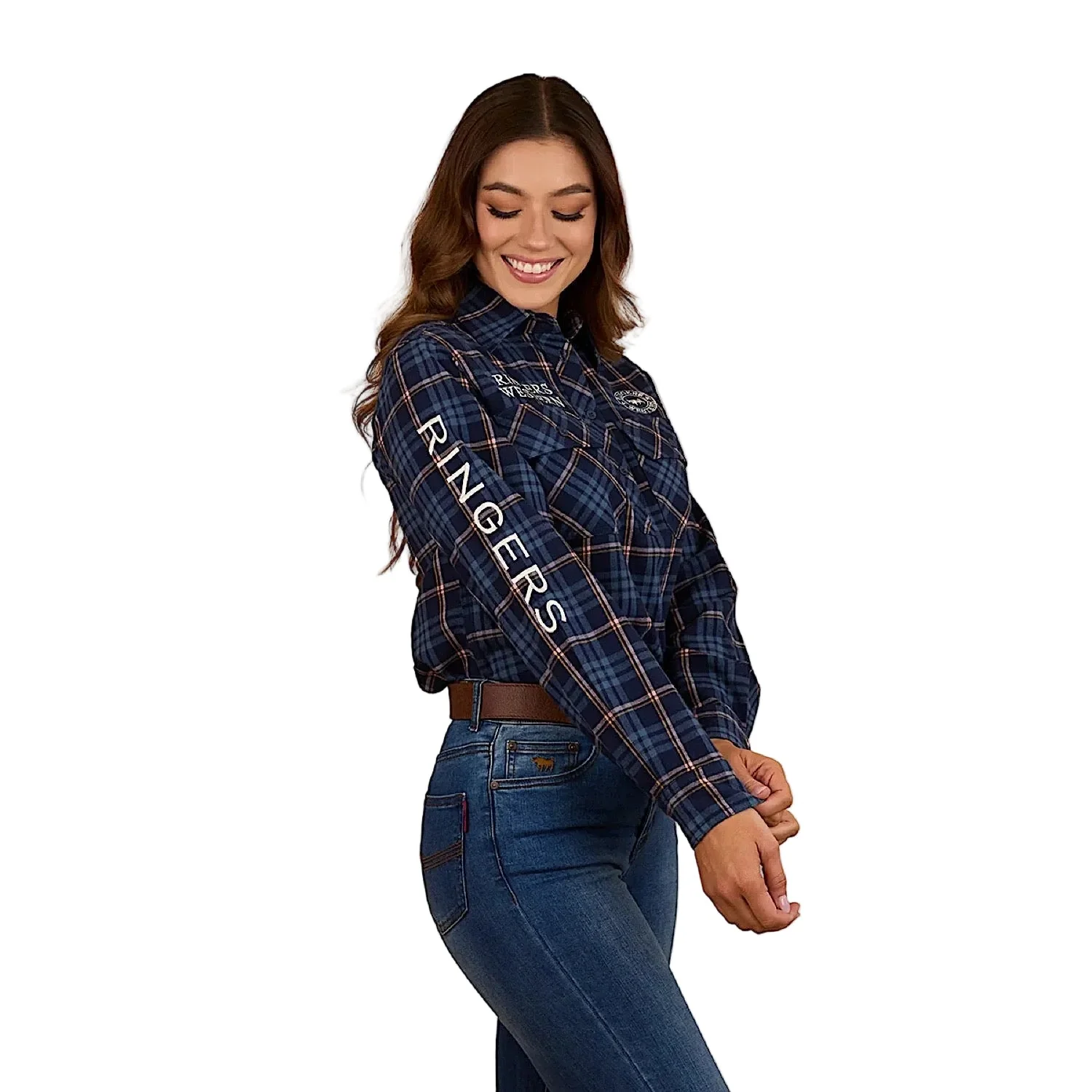 Ringers Western Women's Fingal Half Button Flannel - Dark Blue - Image 2