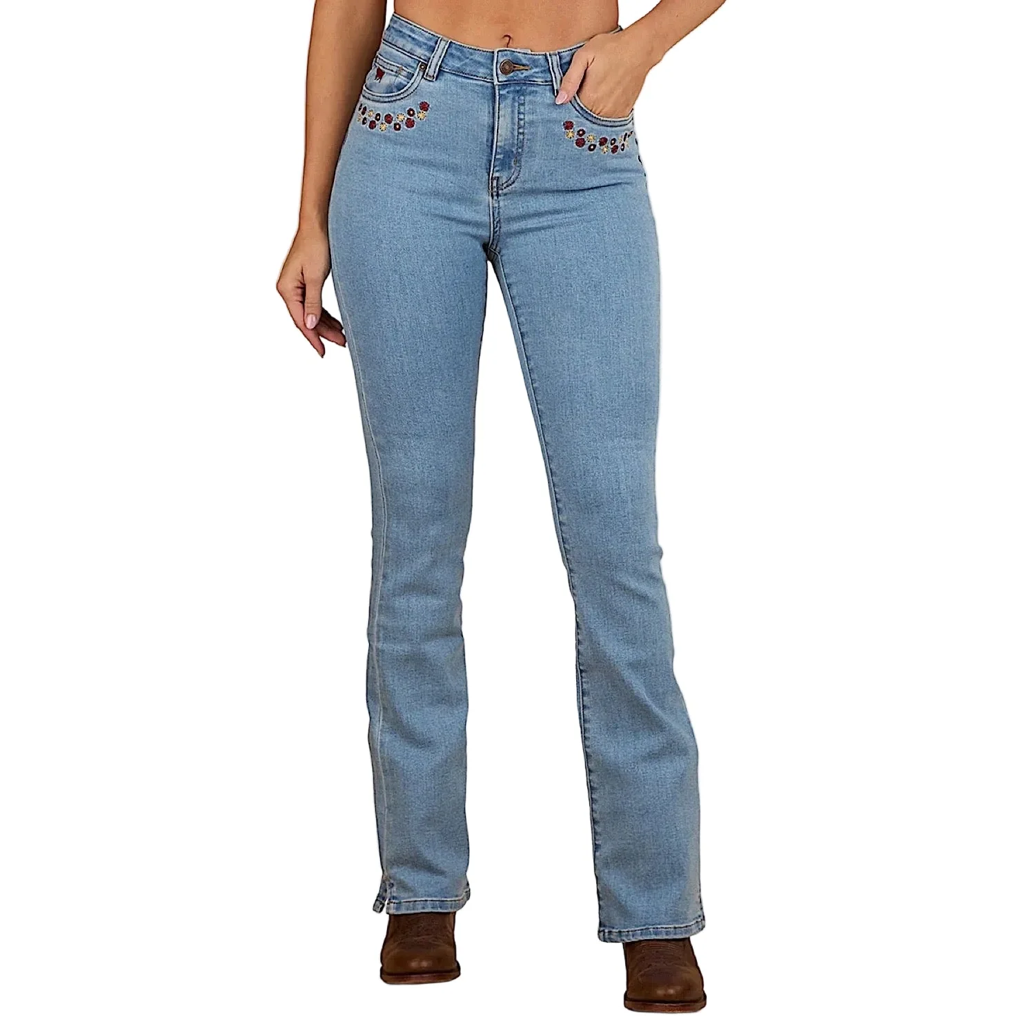 Ringers Western Women's In Bloom High Rise Bootleg Jean - Light Wash Blue