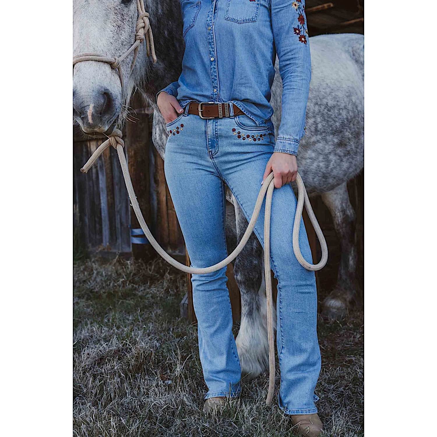 Ringers Western Women's In Bloom High Rise Bootleg Jean - Light Wash Blue - Image 6