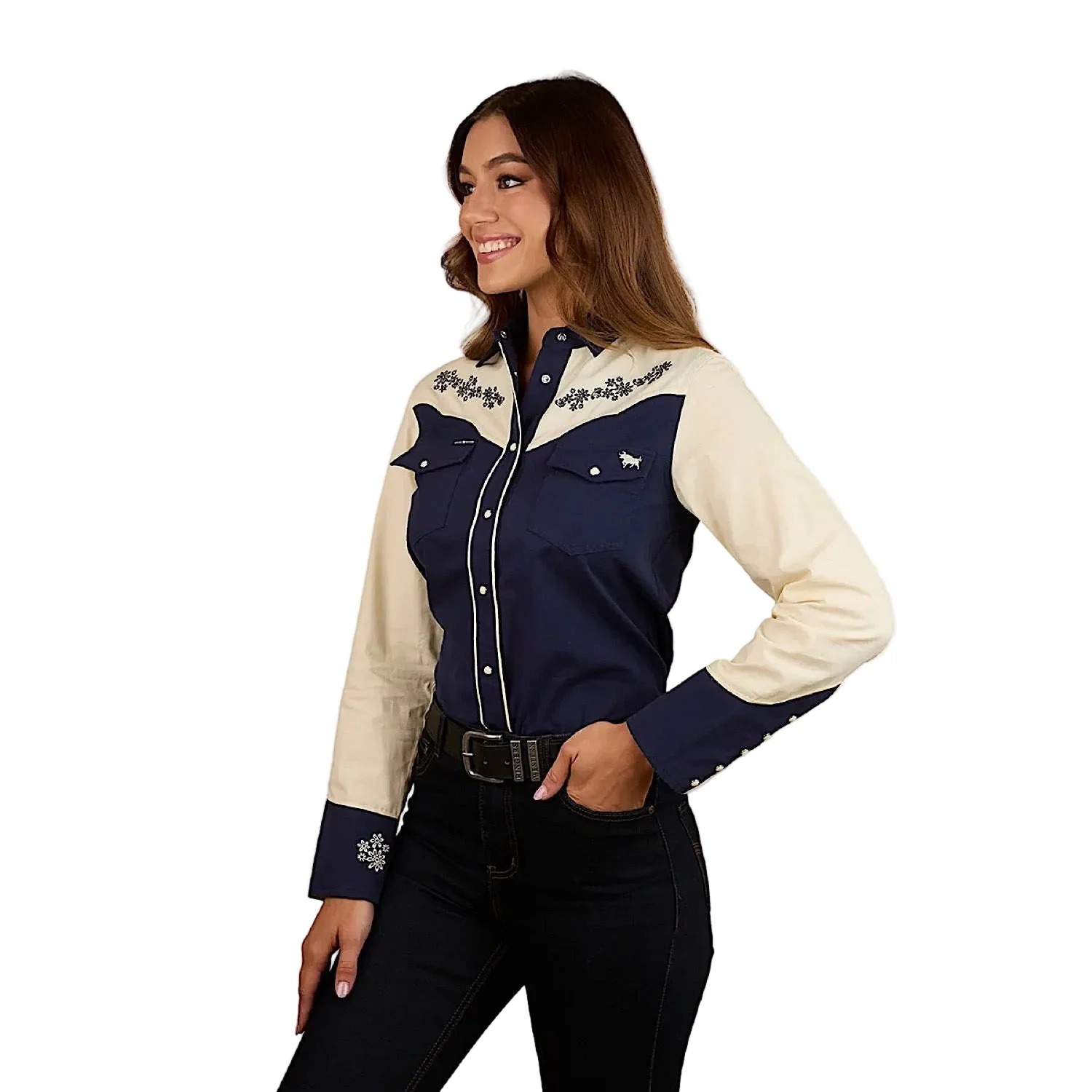 Ringers Western Women's Jacinta Western Shirt - Navy/Off White