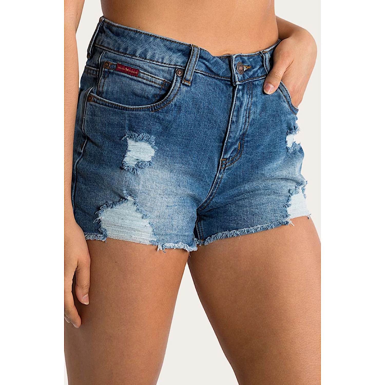 Ringers Western Women's Jessie Mid Rise Ripped Denim Short - True Blue - Image 4