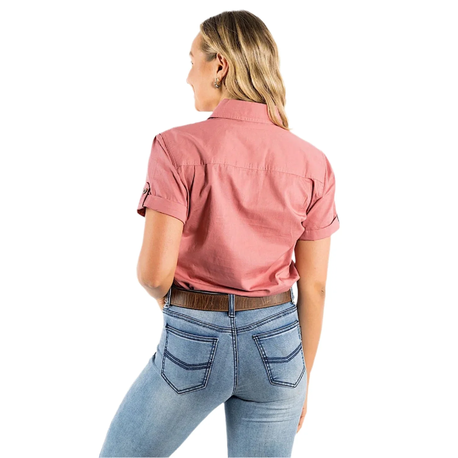 Ringers Western Women's Jules Half Button Short Sleeve Work Shirt - Dusty Rose - Image 2