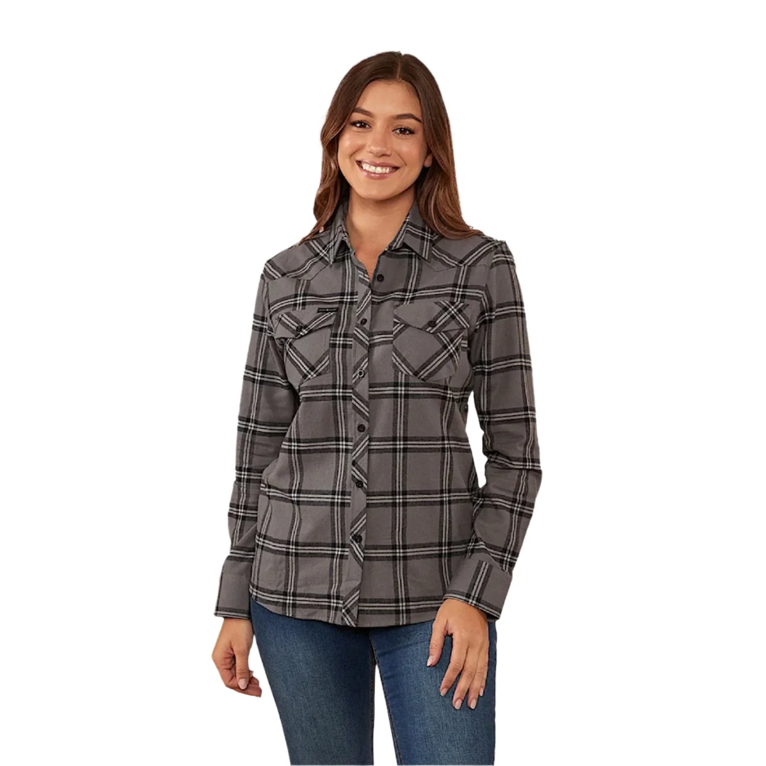 Ringers Western Women's Junee Flanno Semi Fitted Shirt - Charcoal Black