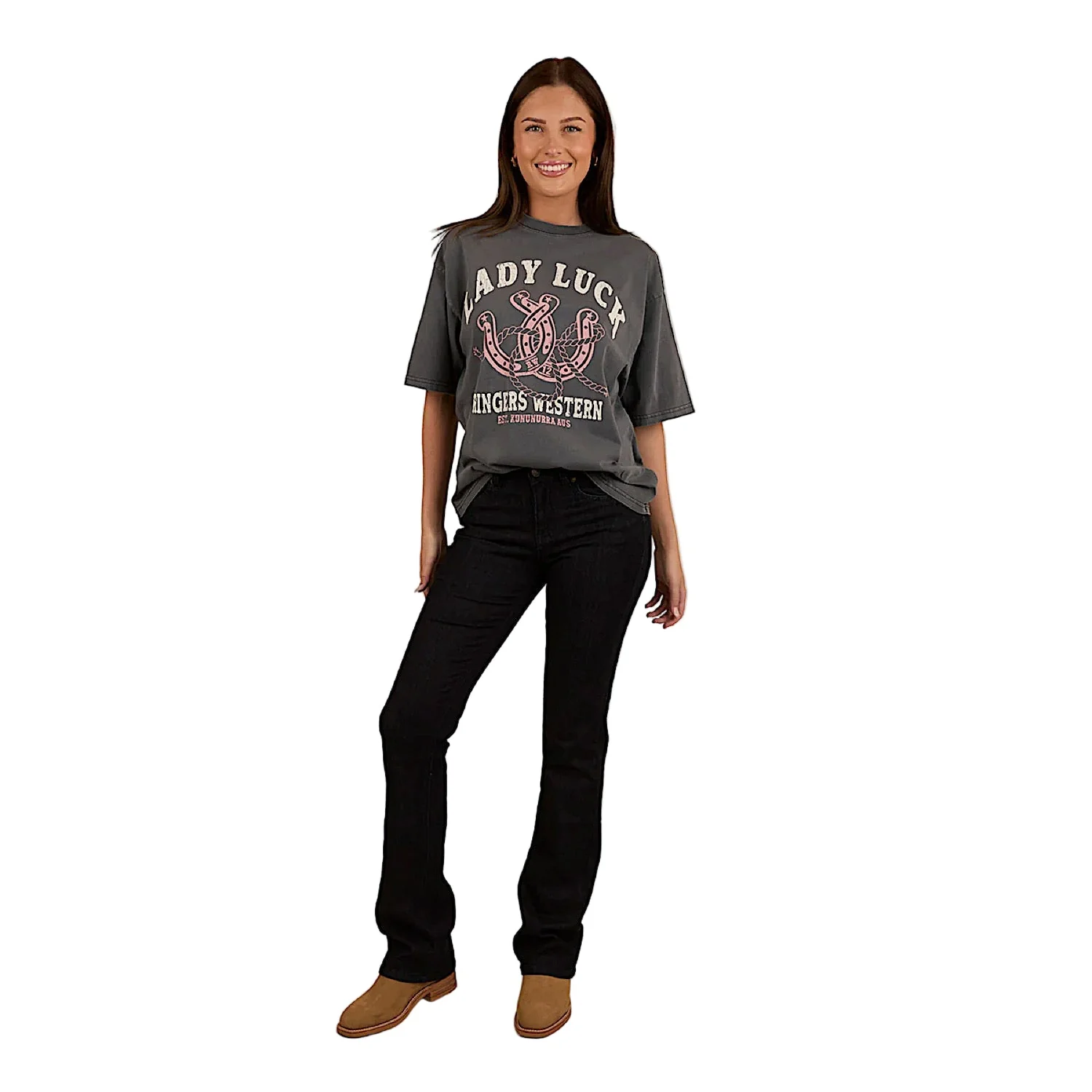 Ringers Western Women's Lady Luck Oversized T-Shirt - Washed Black - Image 2