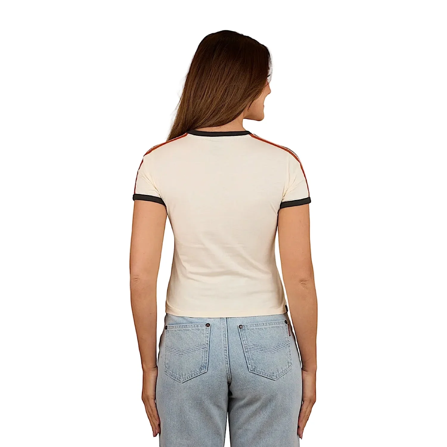 Ringers Western Womens Mae Ringer T-Shirt - Off White/Orange - Image 3