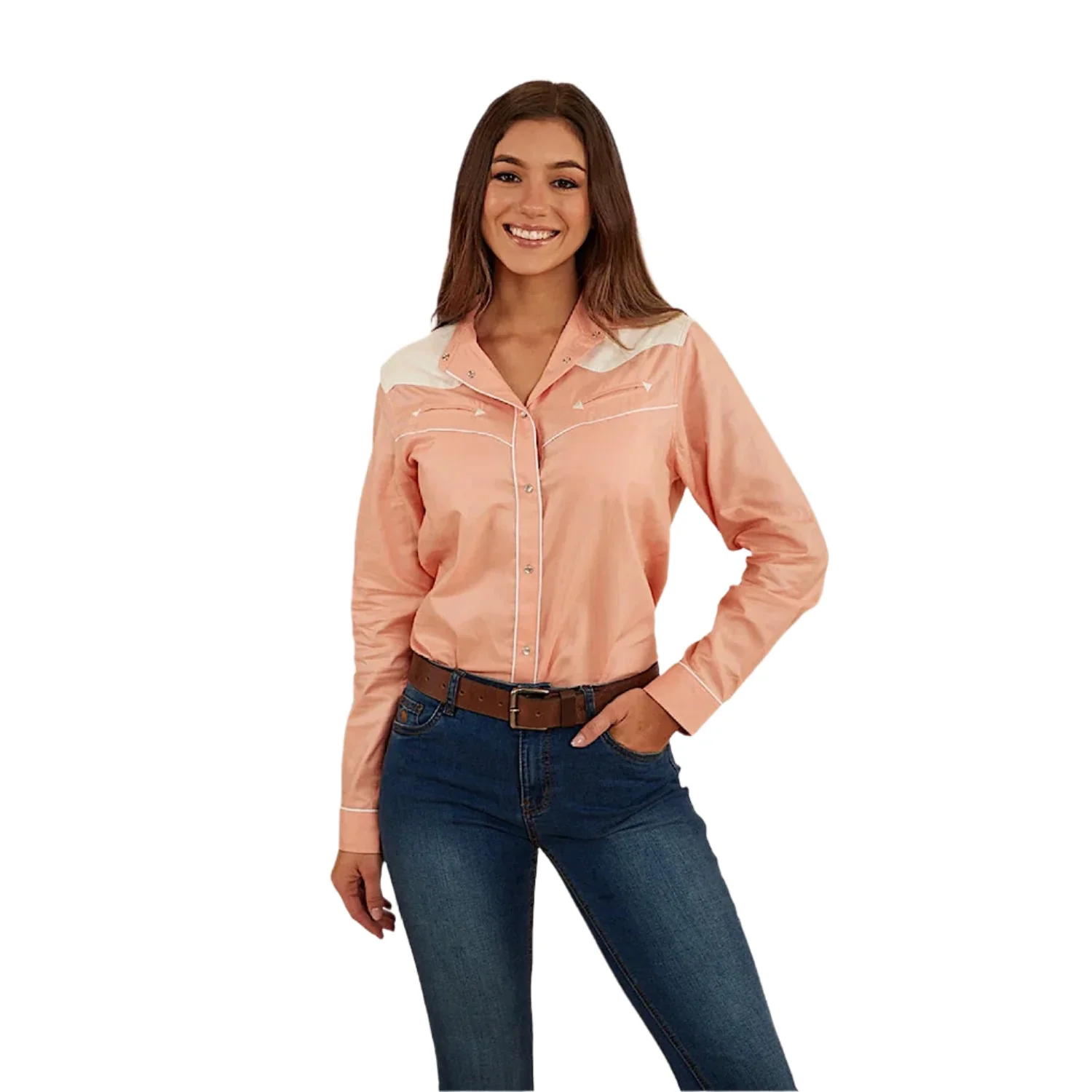 Ringers Western Women's Musgraves Western Shirt - Coral/Off White