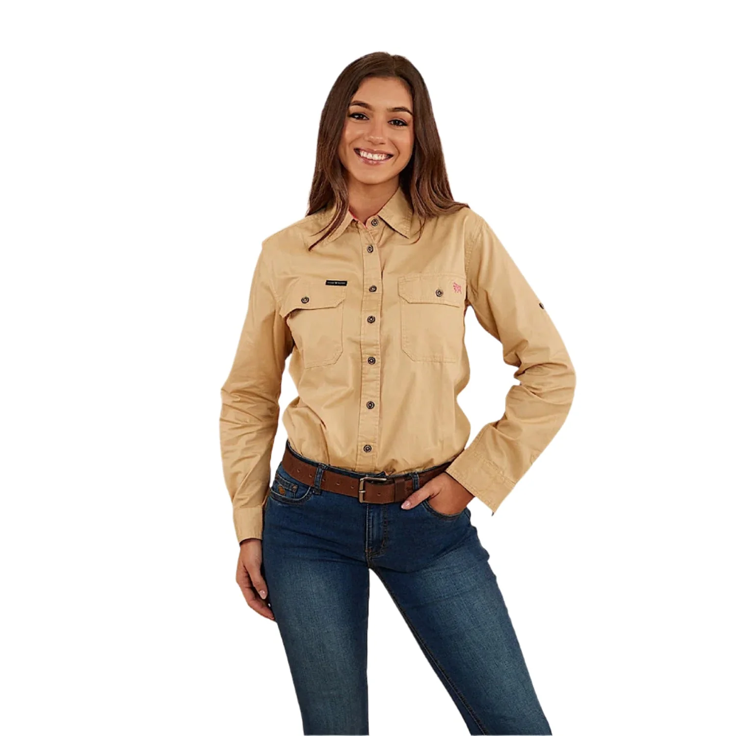 Ringers Western Women's Pentecost River Full Button Work Shirt - Dark Sand/Melon