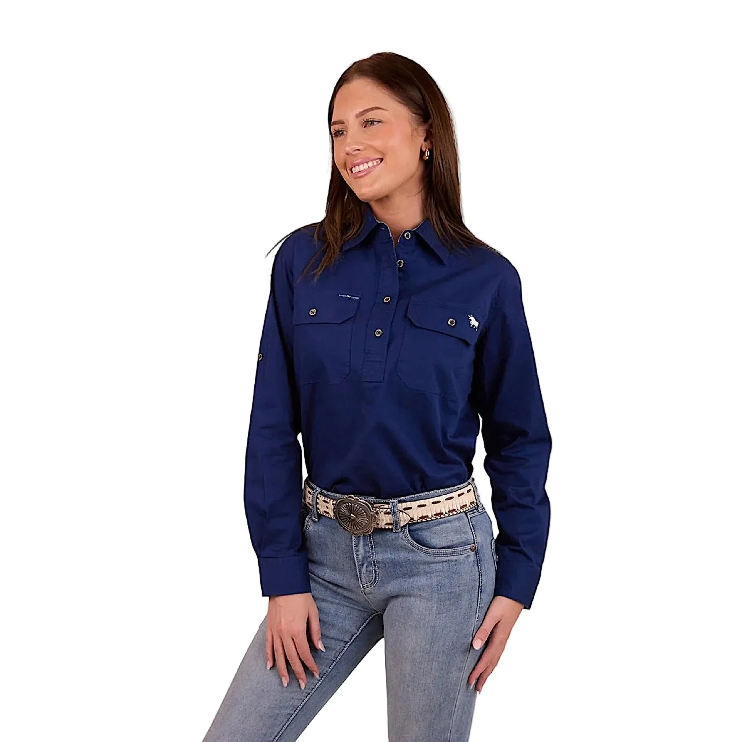 Ringers Western Women's Pentecost River Half Button Work Shirt - Navy