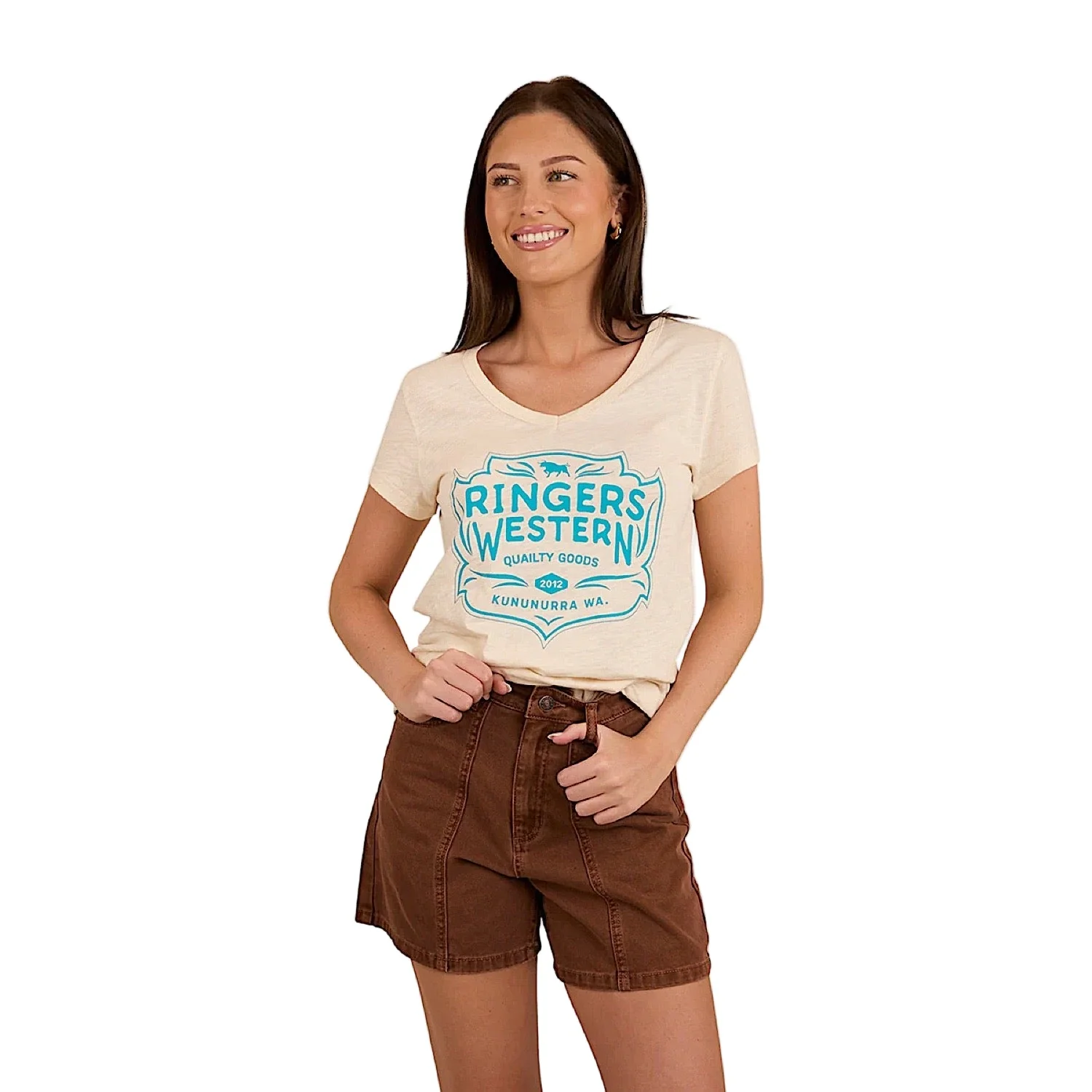 Ringers Western Women's Quality Goods V-Neck T-Shirt - Off White