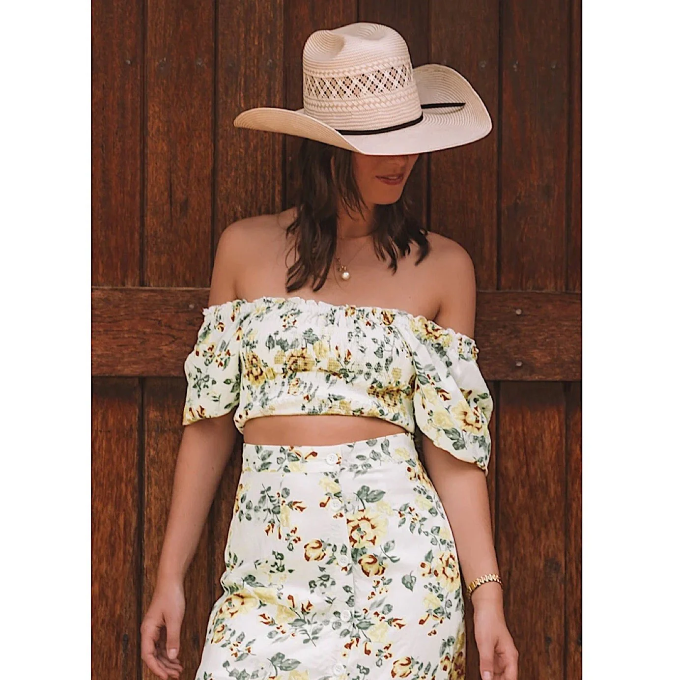 Ringers Western Women's Rosabel Shirred Top - White Yellow Roses - Image 2