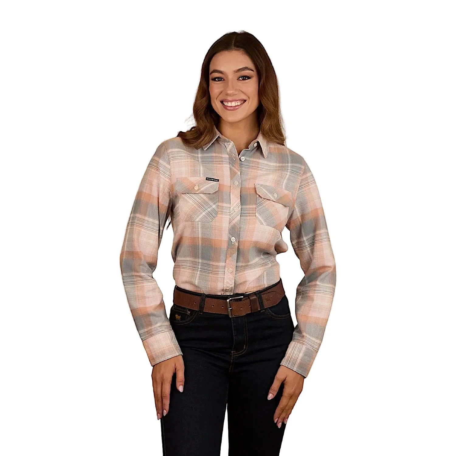 Ringers Western Women's Rubyvale Flannel Shirt - Peach/Grey