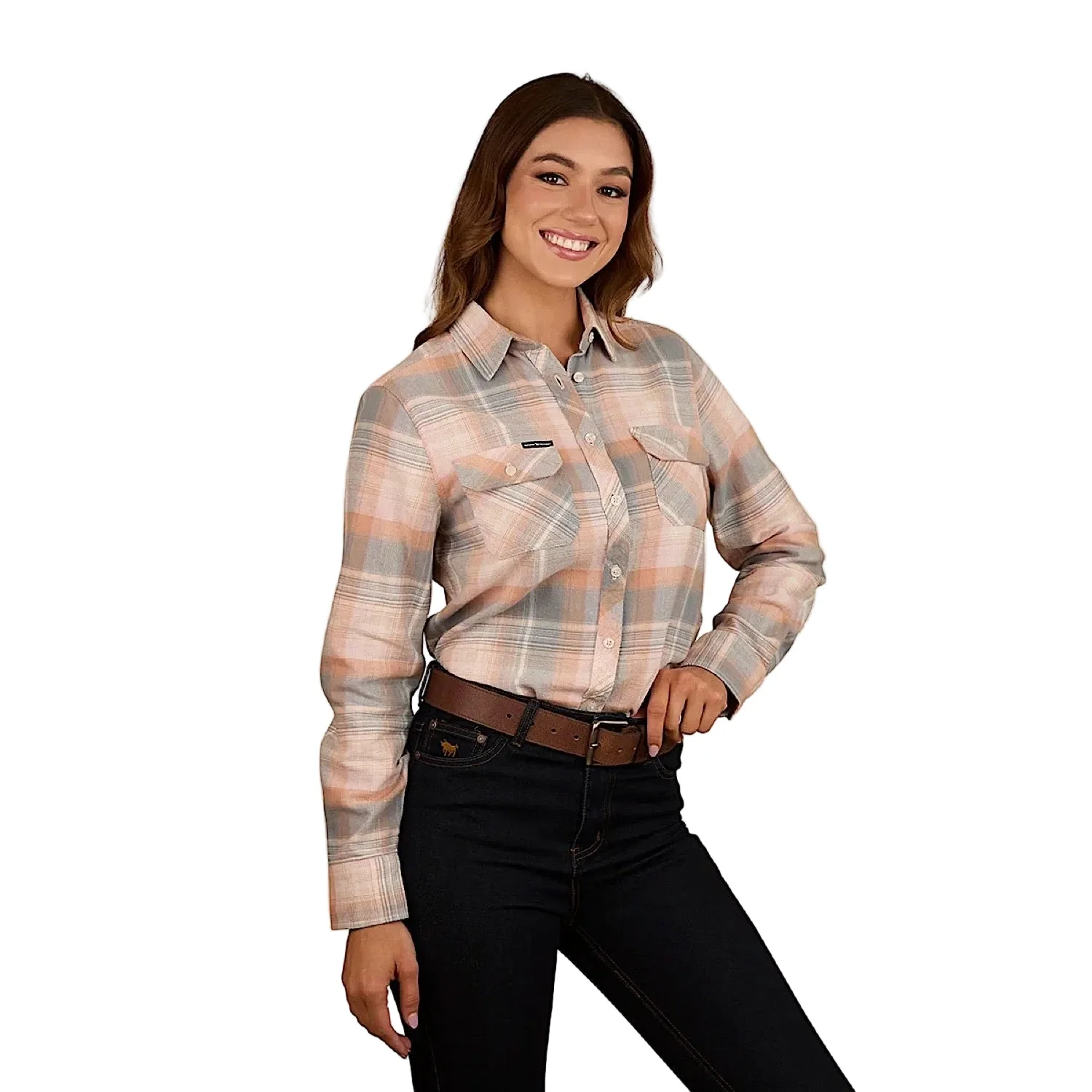 Ringers Western Women's Rubyvale Flannel Shirt - Peach/Grey - Image 3